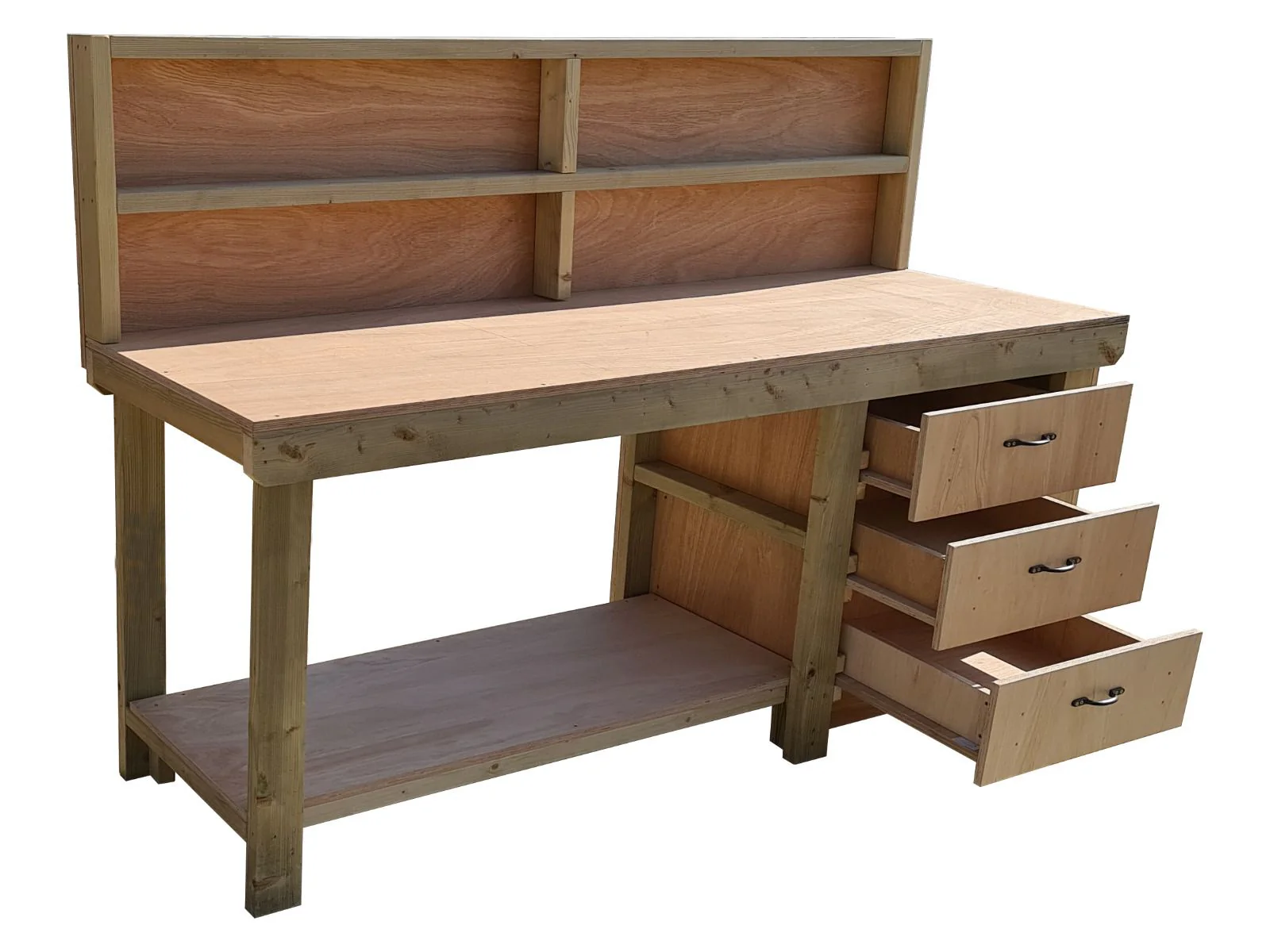 Wooden Eucalyptus top tool cabinet workbench with storage shelf (V.7) with back panel - Image 4