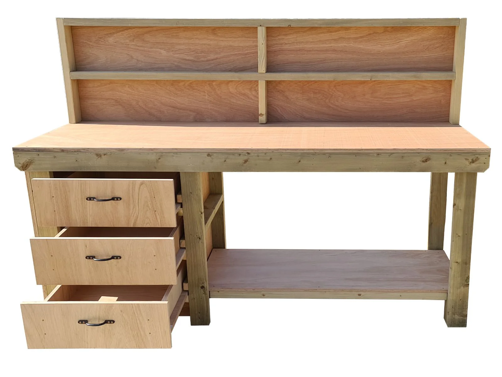 Wooden Eucalyptus top tool cabinet workbench with storage shelf (V.7) with back panel - Image 6