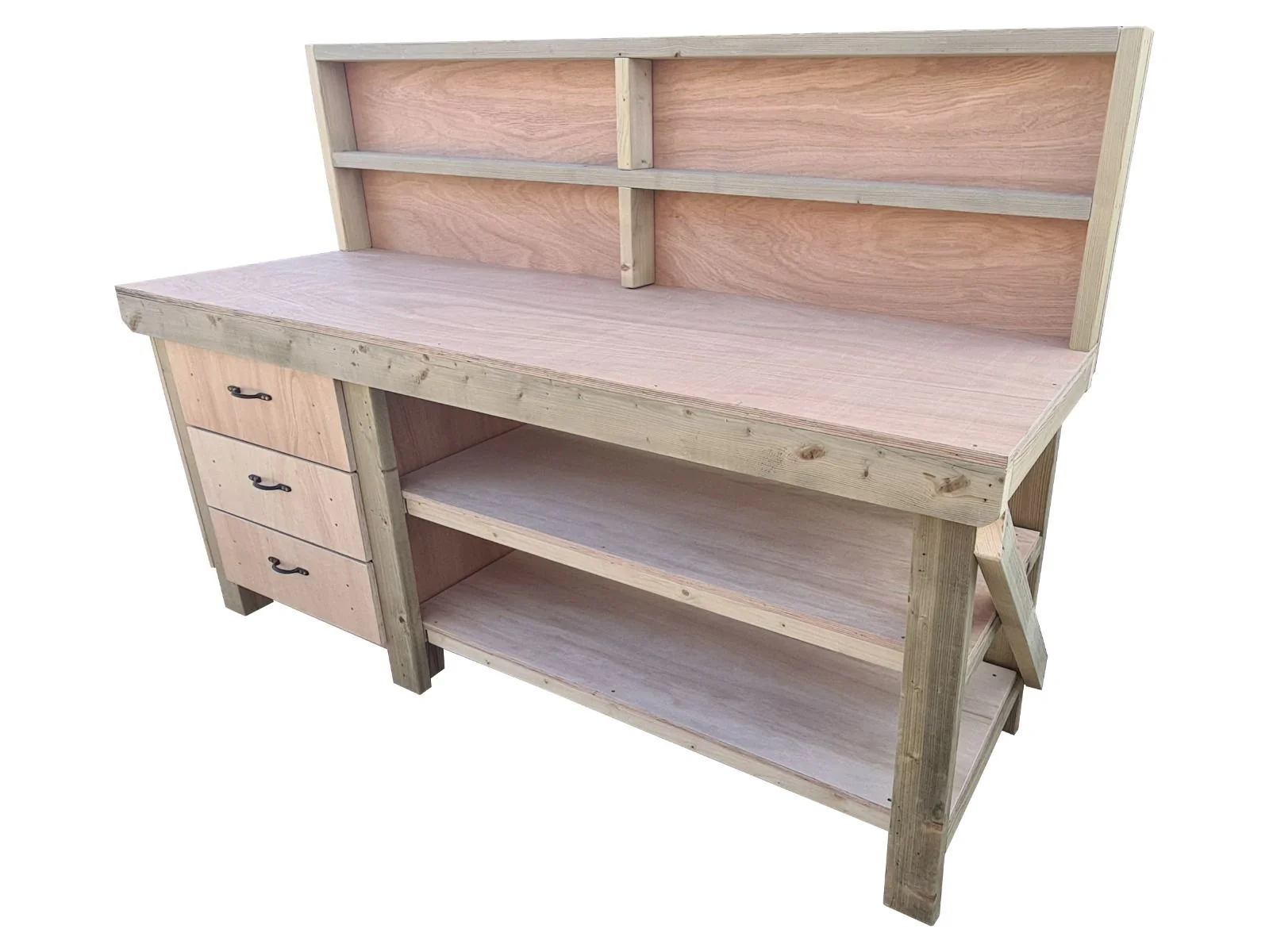 Wooden Eucalyptus top tool cabinet workbench with storage shelf (V.7) with back panel and double shelf - Image 3
