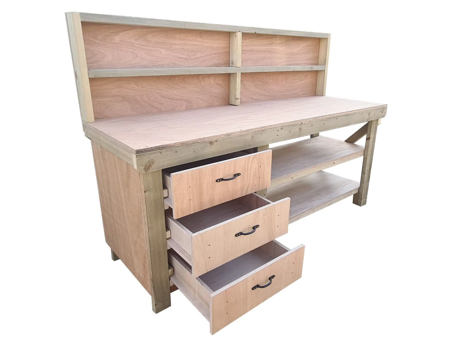 Wooden Eucalyptus top tool cabinet workbench with storage shelf (V.7) with back panel and double shelf - Image 4