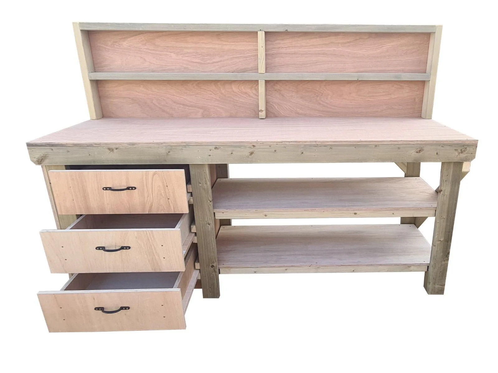 Wooden Eucalyptus top tool cabinet workbench with storage shelf (V.7) with back panel and double shelf - Image 5