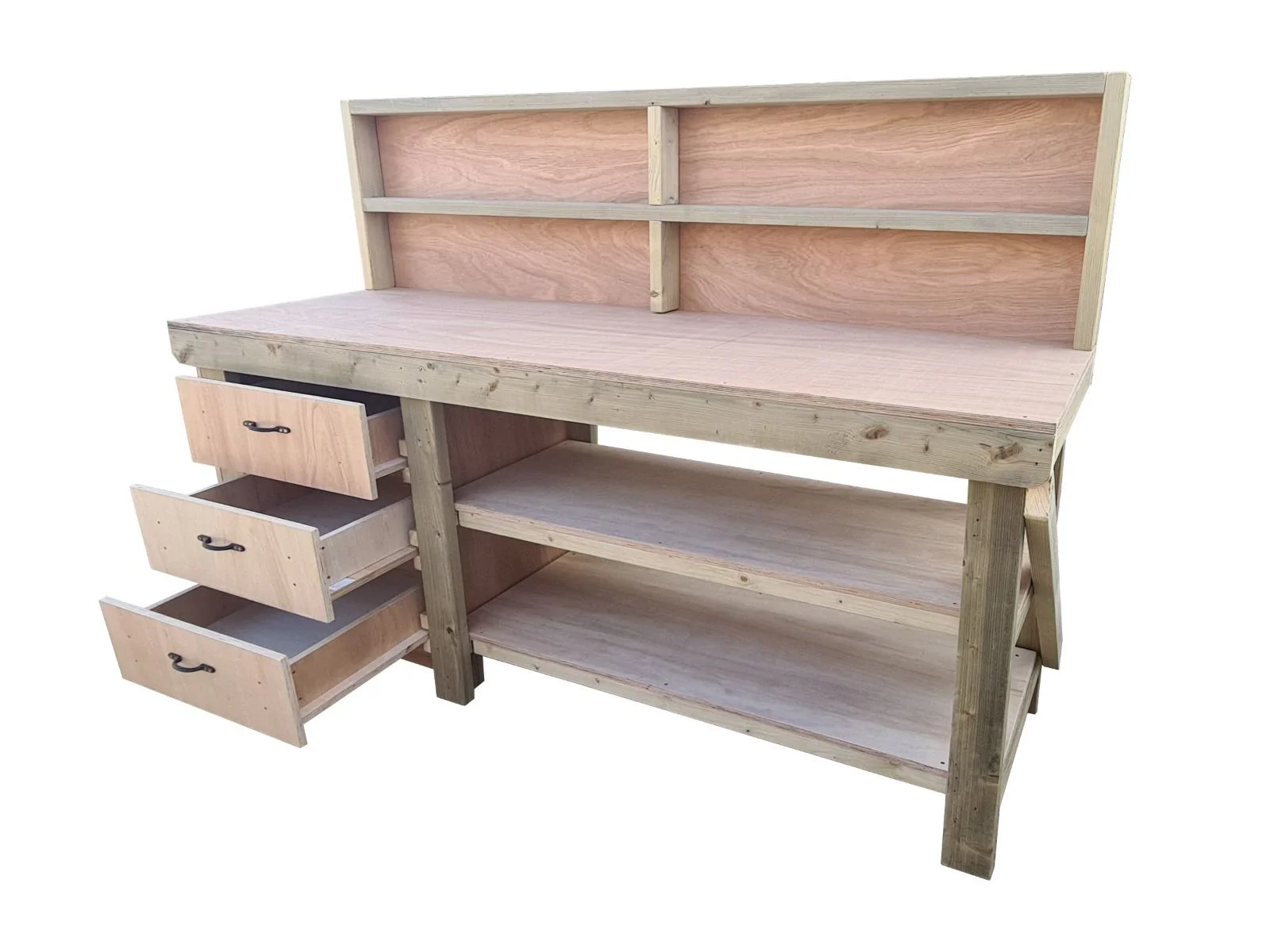 Wooden Eucalyptus top tool cabinet workbench with storage shelf (V.7) with back panel and double shelf - Image 6