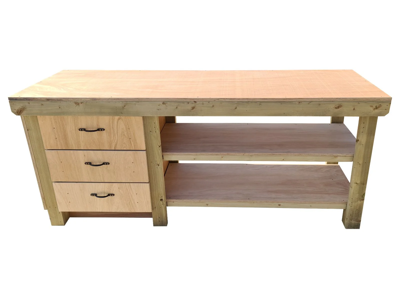 Wooden Eucalyptus top tool cabinet workbench with storage shelf (V.7) with double shelf - Image 10