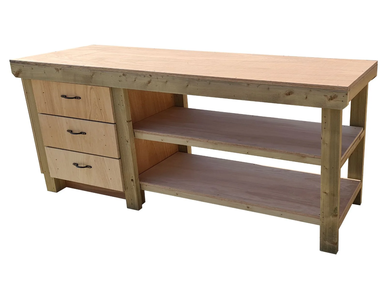 Wooden Eucalyptus top tool cabinet workbench with storage shelf (V.7) with double shelf - Image 7