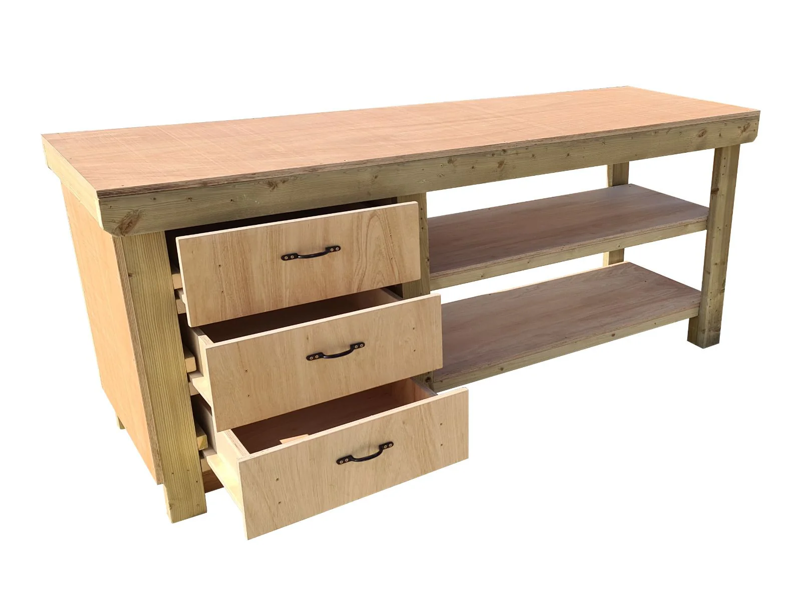 Wooden Eucalyptus top tool cabinet workbench with storage shelf (V.7) with double shelf - Image 9