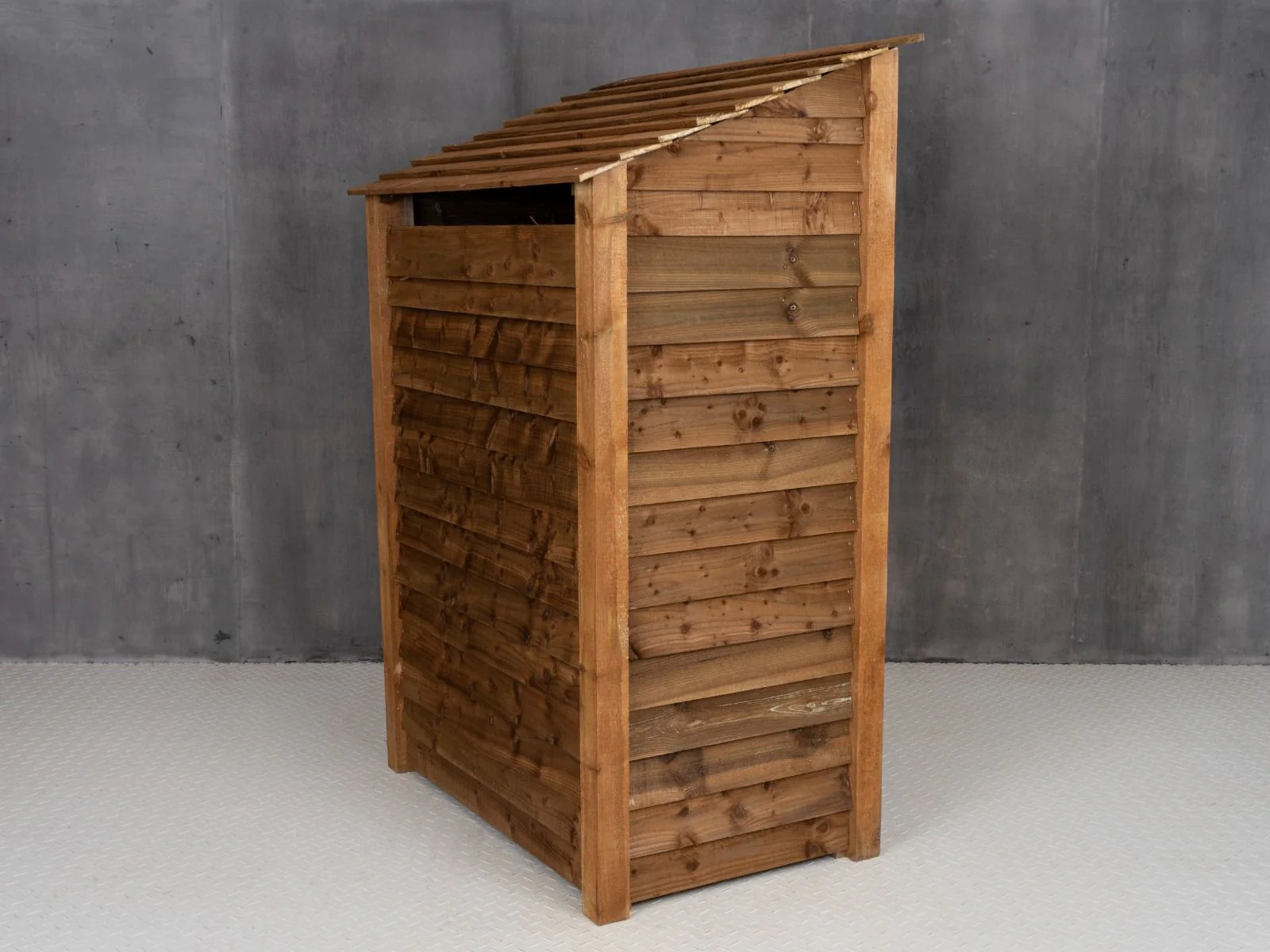 Wooden Garden Tool Storage (Roof Sloping Back) W-119cm, H-126cm or 180cm, D-88cm - Brown Finish - Image 3