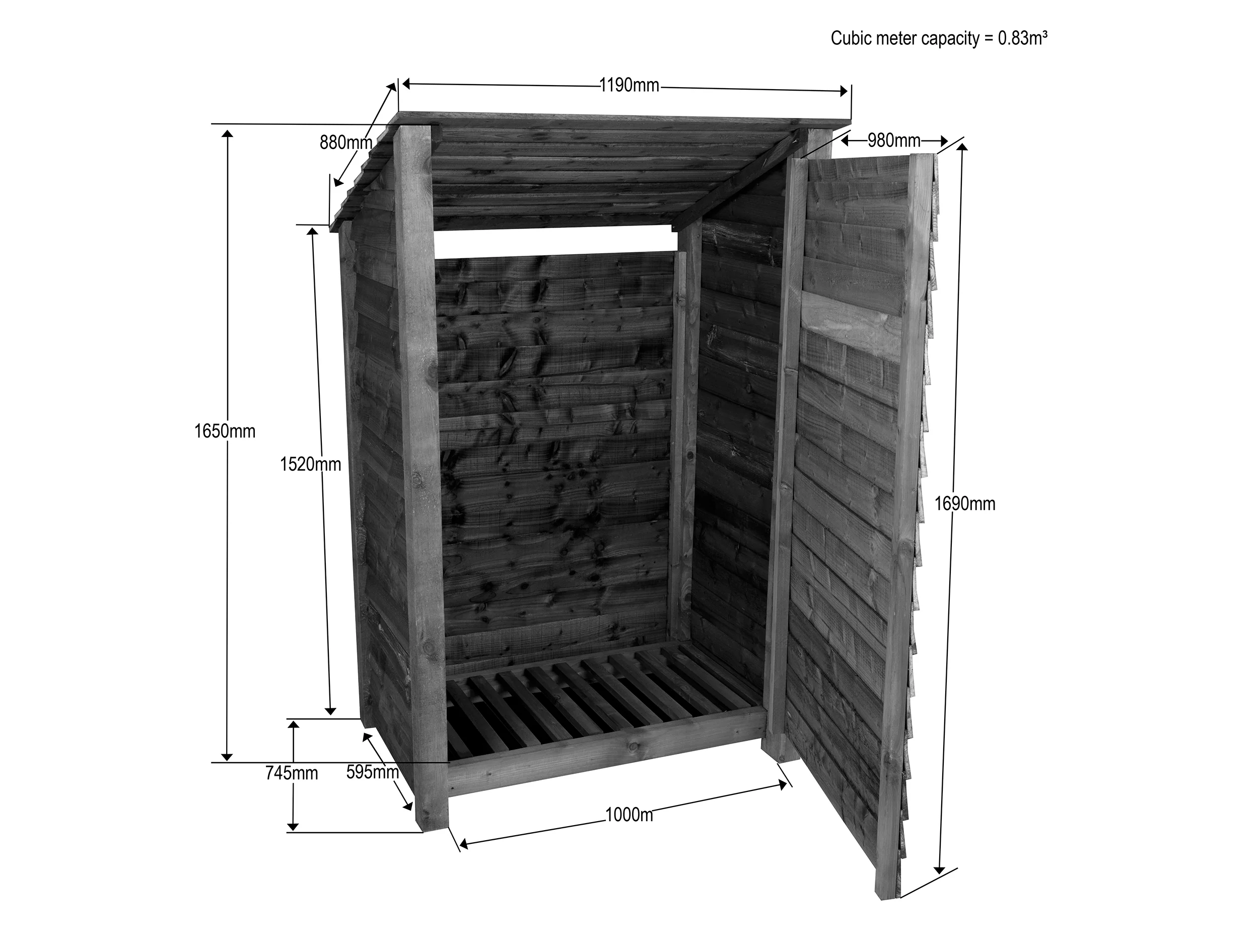 Wooden Garden Tool Storage (Roof Sloping Back) W-119cm, H-126cm or 180cm, D-88cm - Brown Finish - Image 6