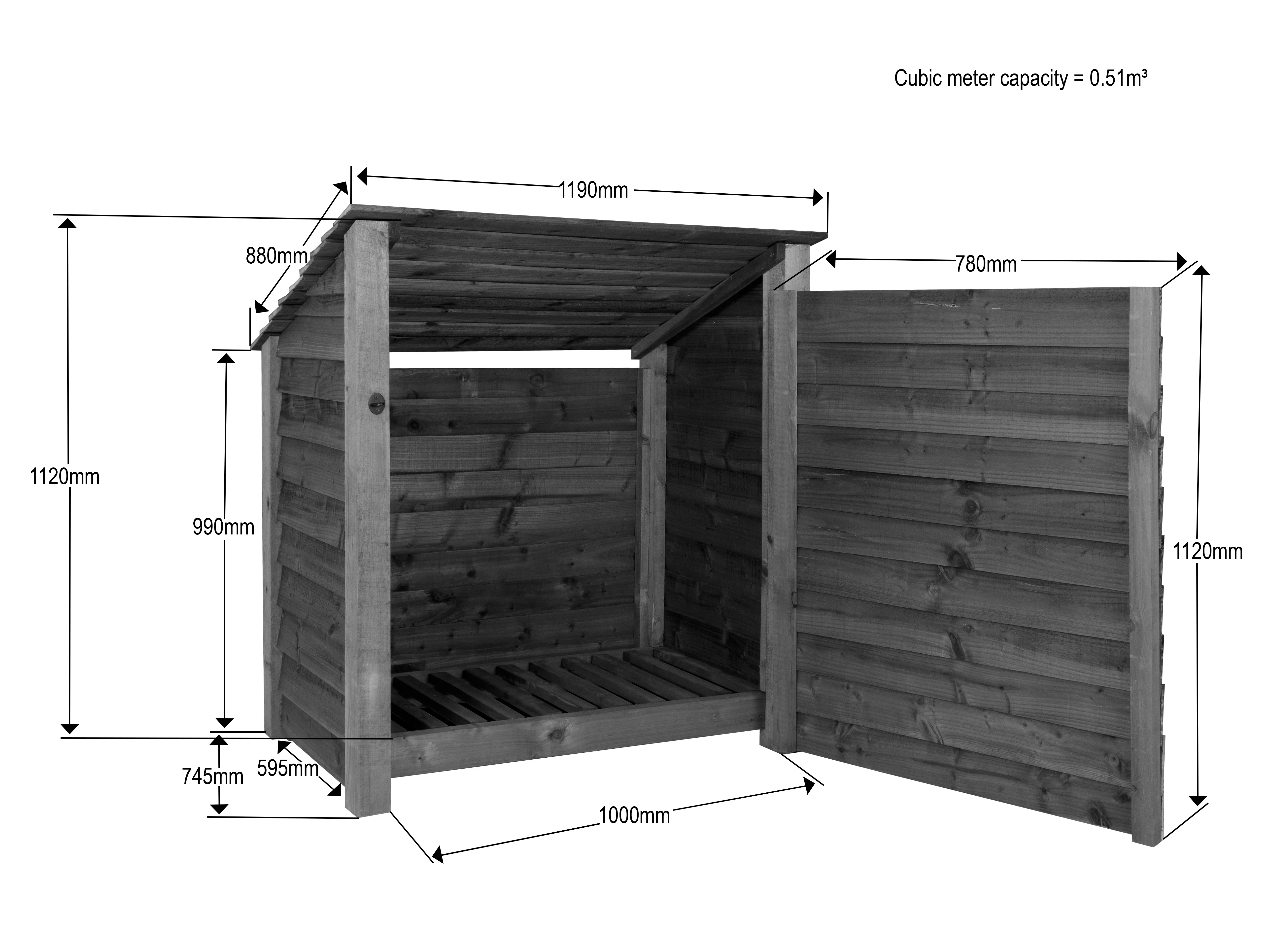 Wooden Garden Tool Storage (Roof Sloping Back) W-119cm, H-126cm or 180cm, D-88cm - Brown Finish - Image 7