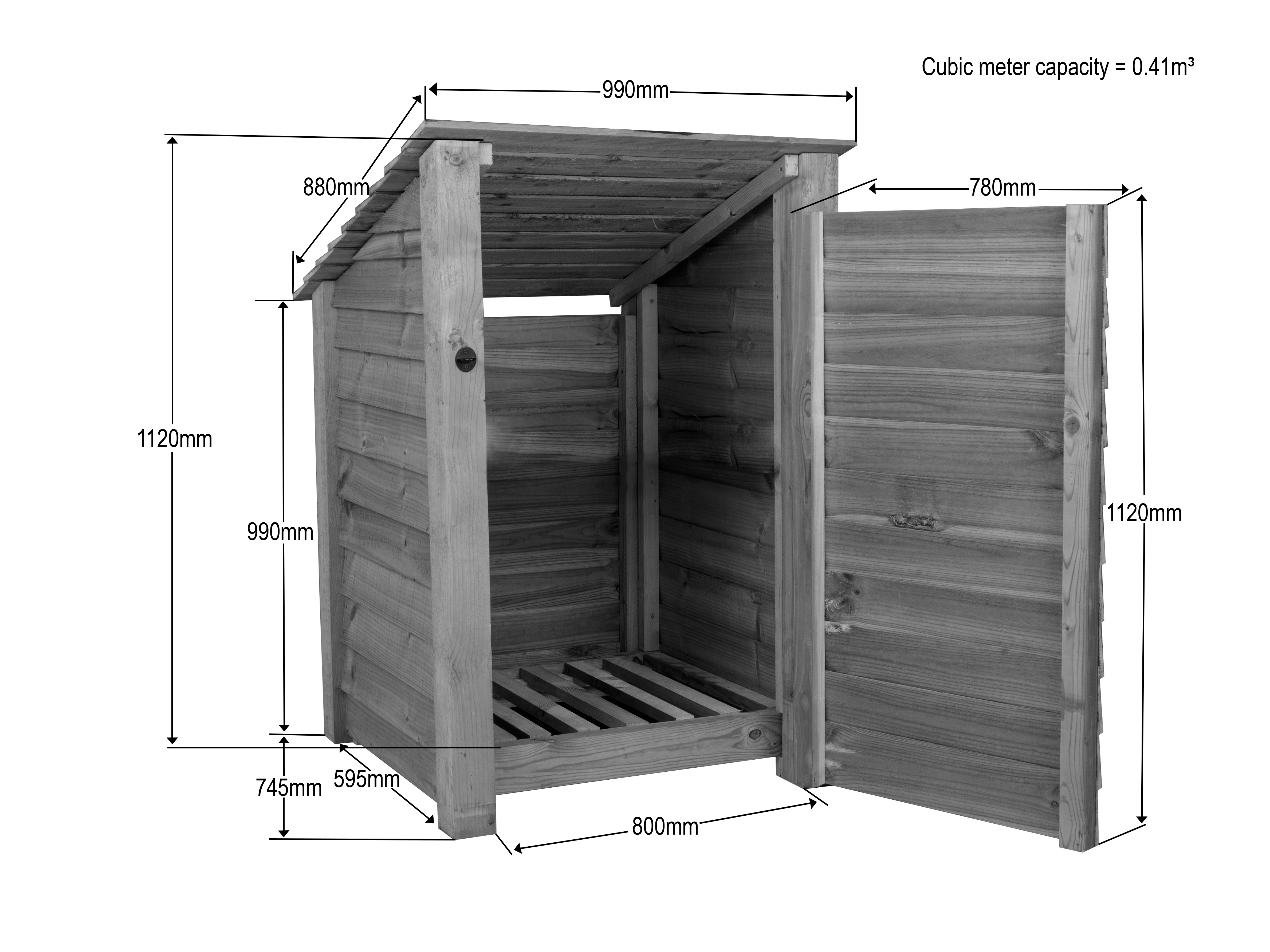Wooden Garden Tool Storage (Roof Sloping Back) W-99cm, H-126cm or 180cm, D-88cm - Brown Finish - Image 6