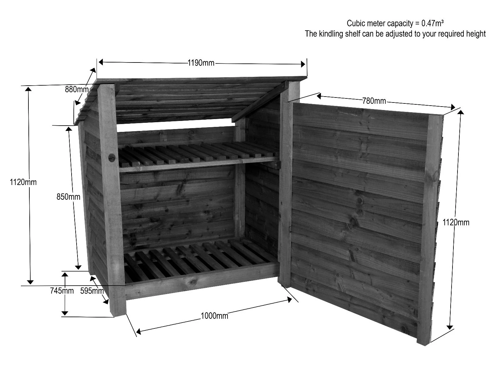Wooden Garden Tool Storage with Shelf (Roof Sloping Back) W-119cm, H-126cm or 180cm, D-88cm - Image 7