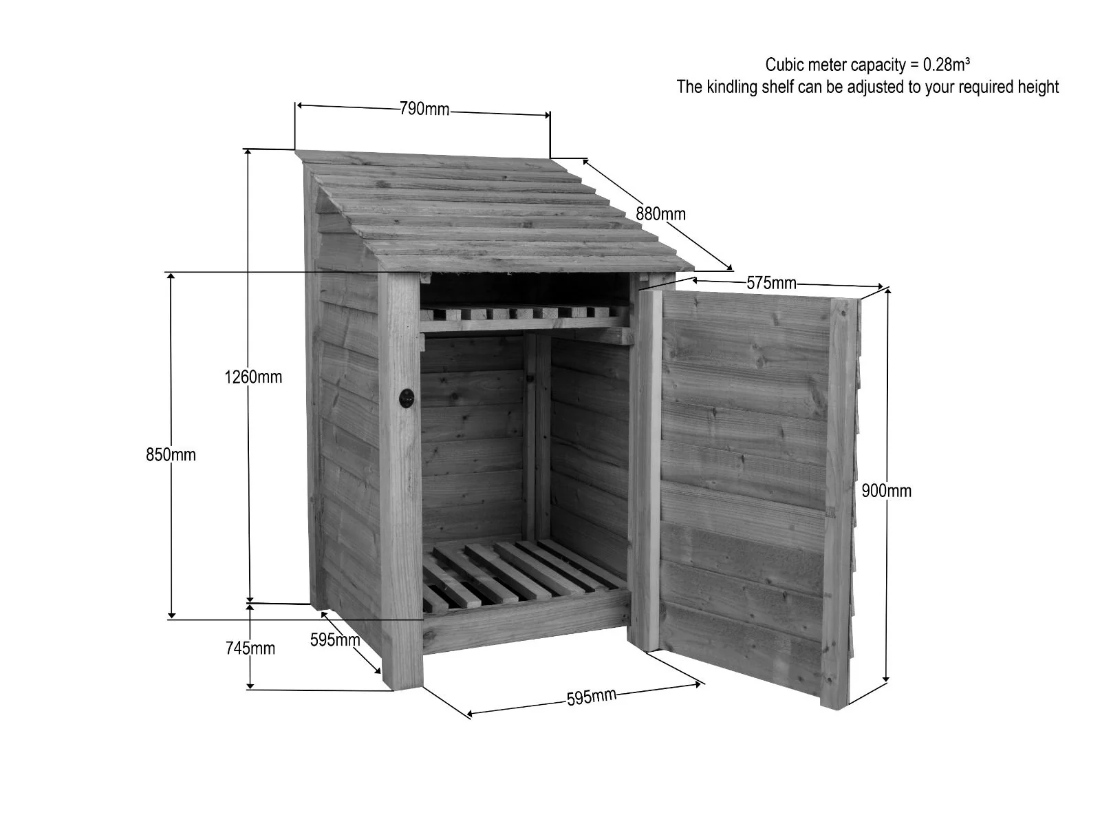 Wooden Garden Tool Storage with Shelf W-79cm, H-126cm or 180cm, D-88cm - Brown Finish - Image 8