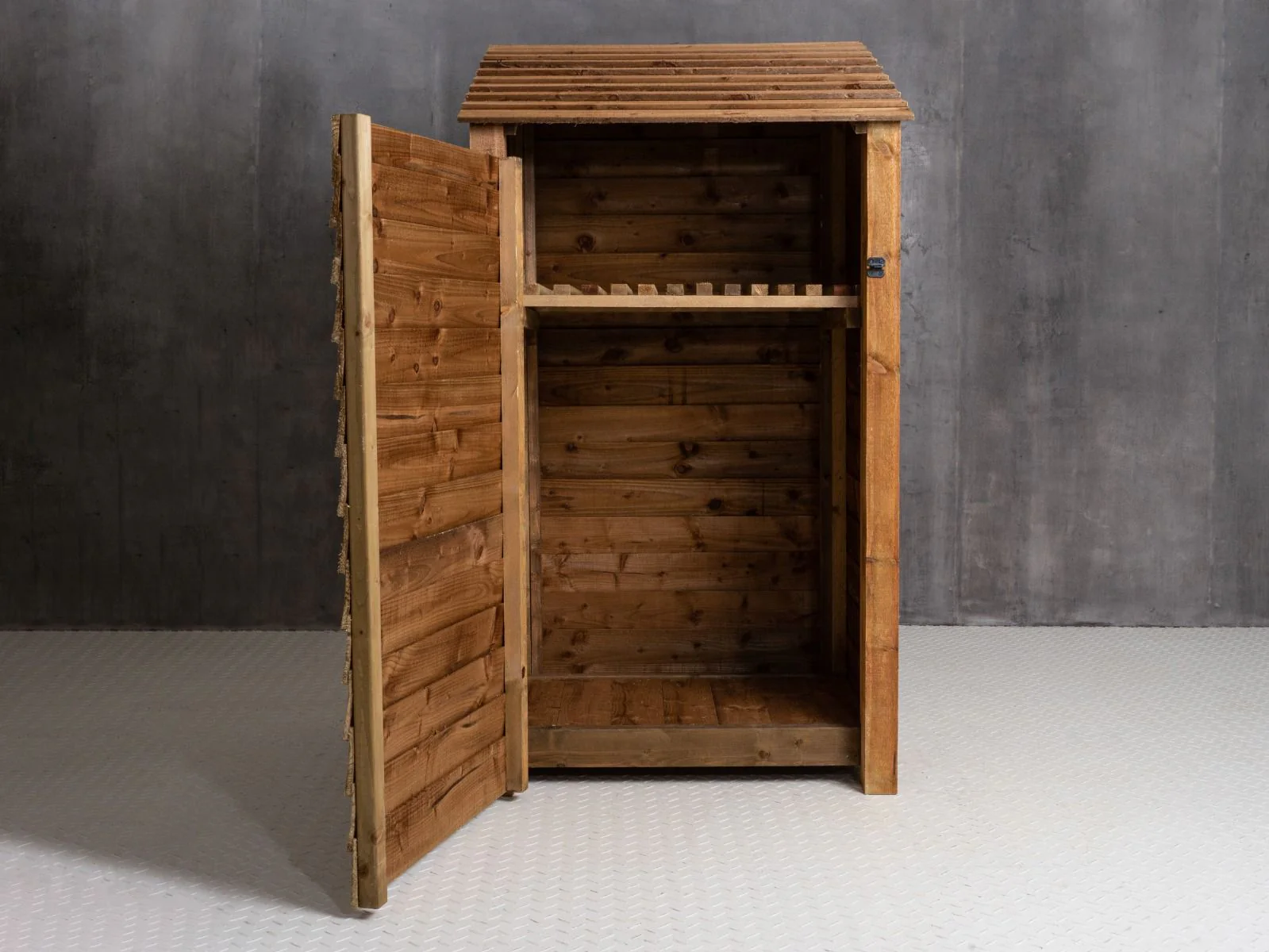 Wooden Garden Tool Storage with Shelf W-99cm, H-126cm or 180cm, D-88cm - Brown Finish - Image 3