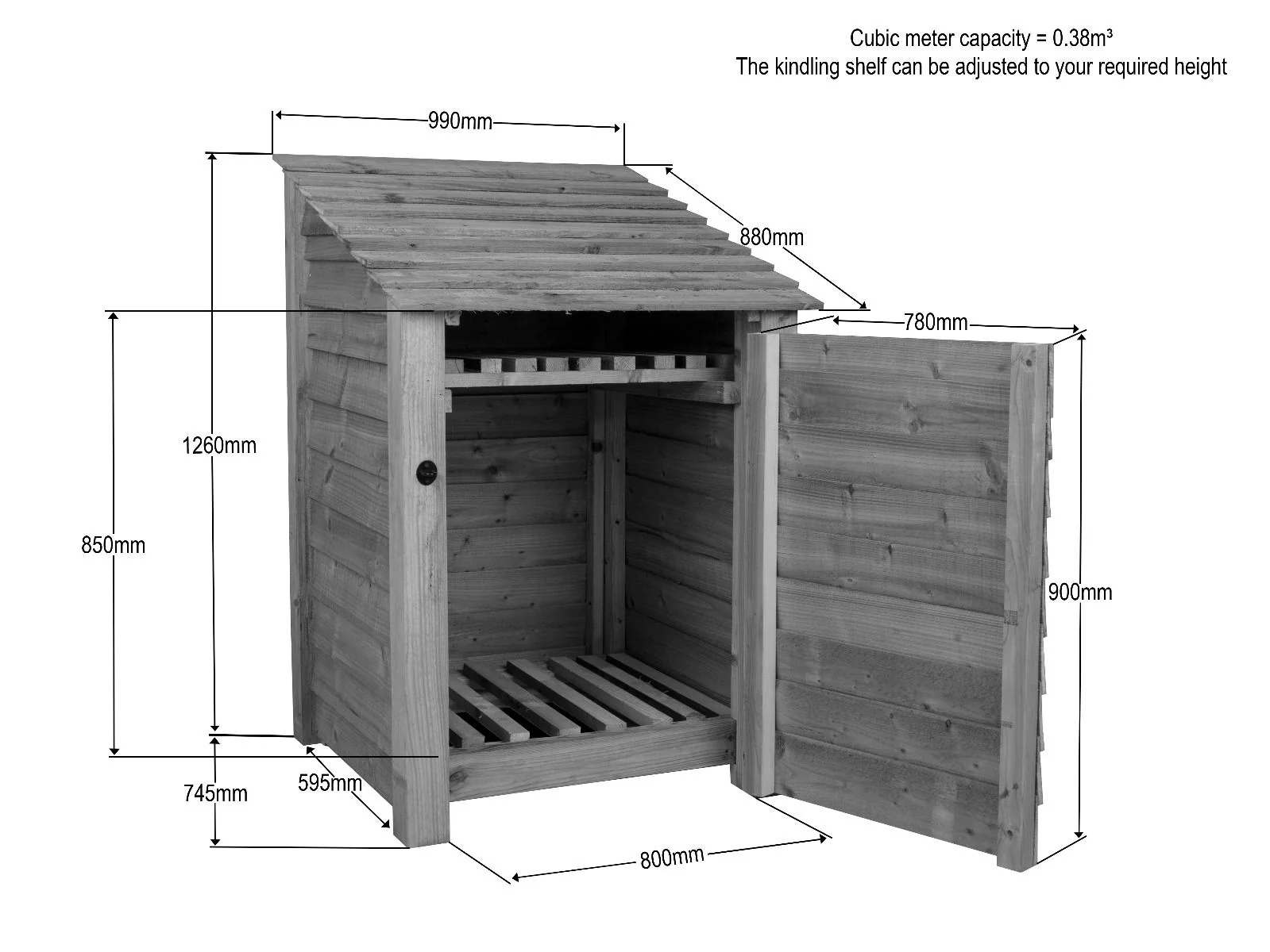 Wooden Garden Tool Storage with Shelf W-99cm, H-126cm or 180cm, D-88cm - Brown Finish - Image 7