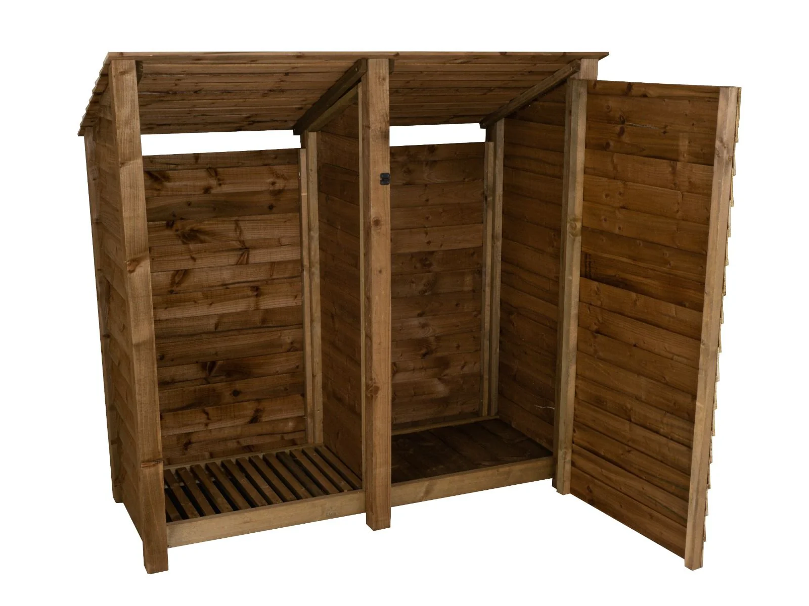 Wooden Garden Tool Storage (Roof Sloping Back) W-187cm, H-126cm or 180cm, D-88cm - Brown Finish - Image 3