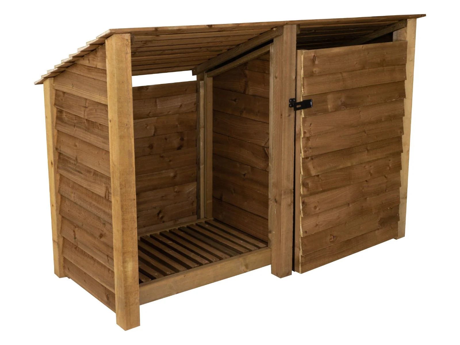 Wooden Garden Tool Storage (Roof Sloping Back) W-187cm, H-126cm or 180cm, D-88cm - Brown Finish - Image 4