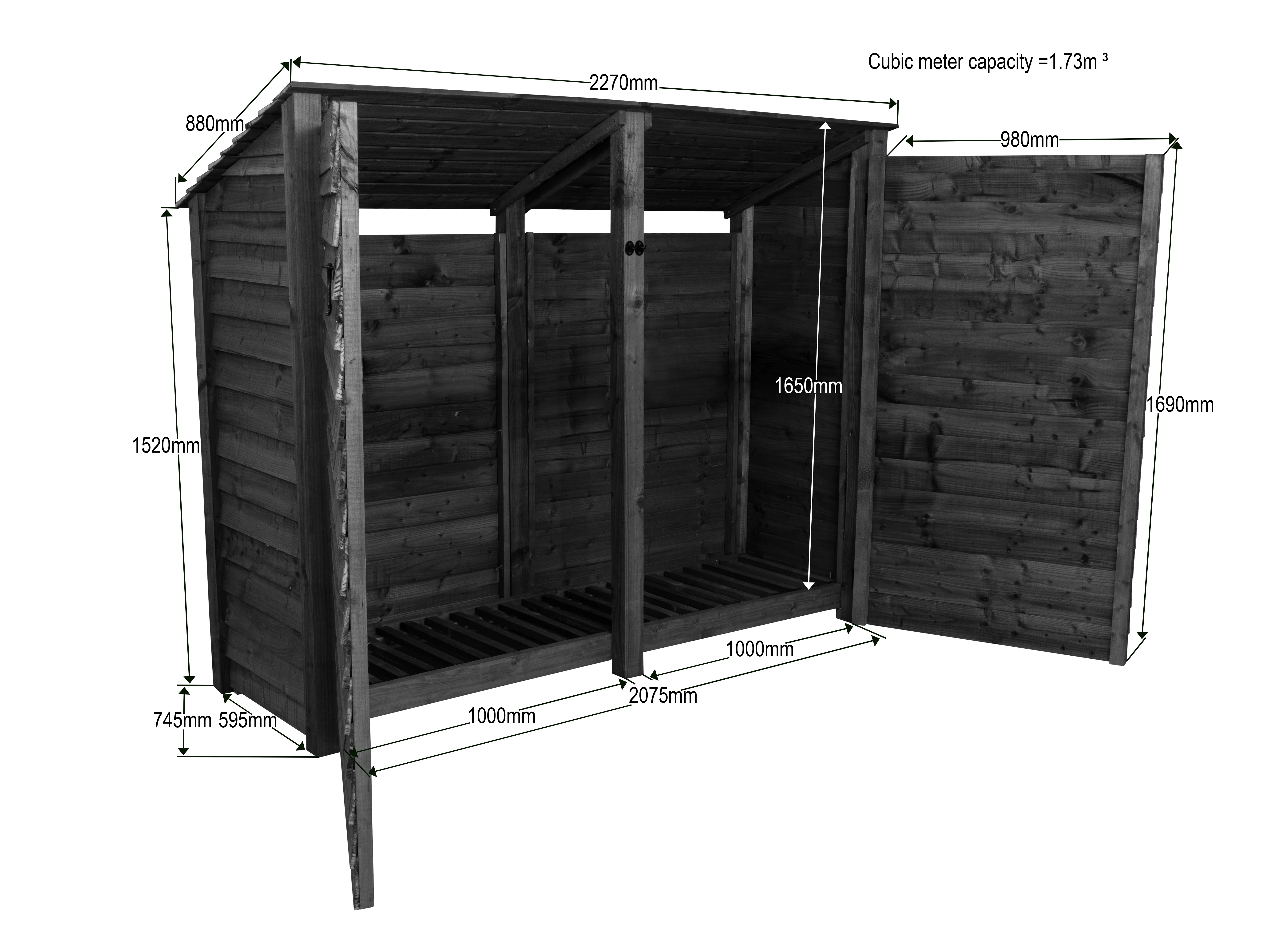 Wooden Garden Tool Storage (Roof Sloping Back) W-227cm, H-126cm or 180cm, D-88cm - Image 6