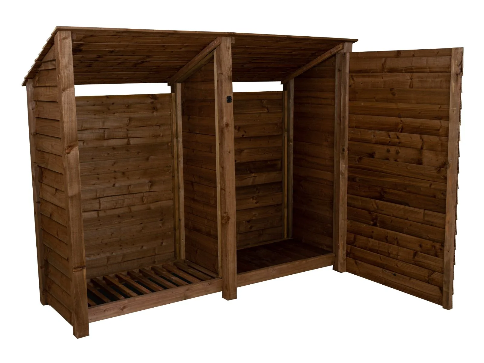 Wooden Garden Tool Storage (Roof Sloping Back) W-227cm, H-126cm or 180cm, D-88cm - Brown Finish - Image 3