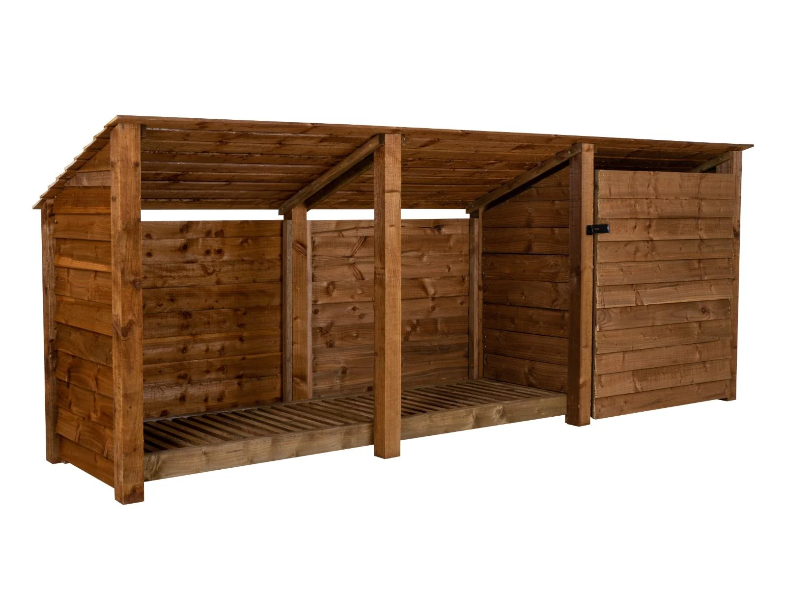 Wooden Garden Tool Storage (Roof Sloping Back) W-335cm, H-126cm or 180cm, D-88cm - Brown Finish - Image 6