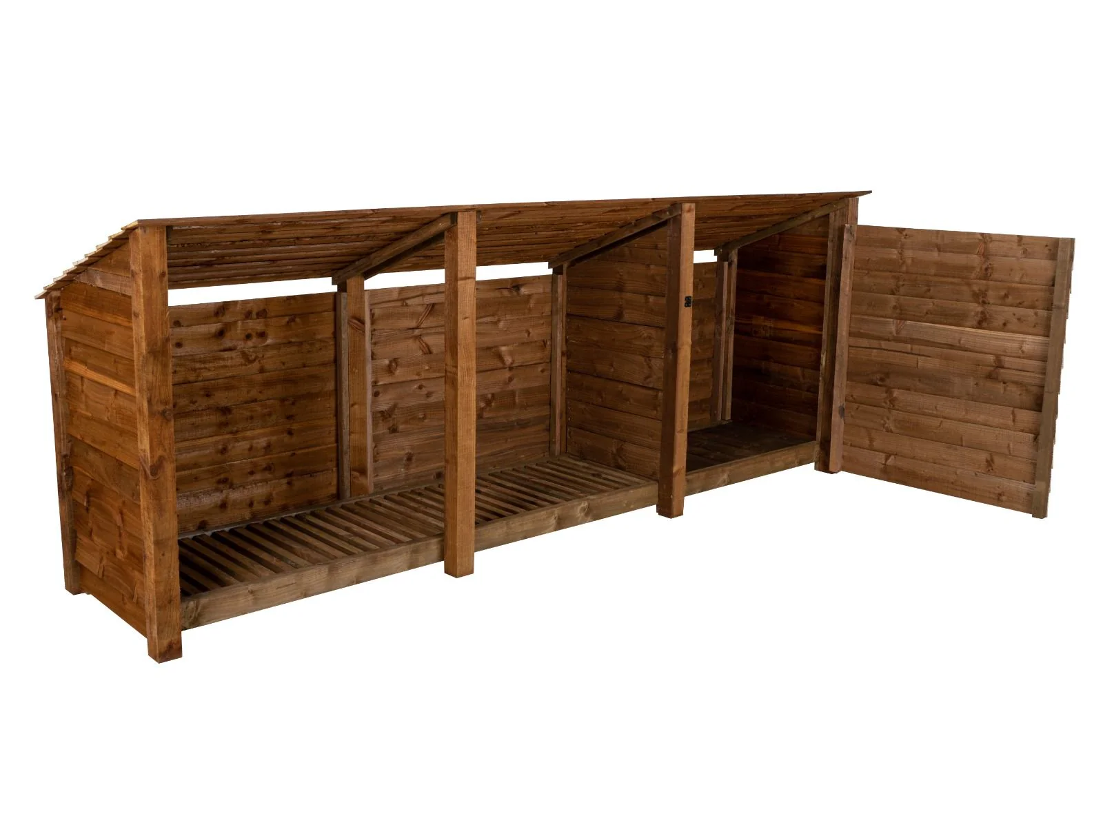 Wooden Garden Tool Storage (Roof Sloping Back) W-335cm, H-126cm or 180cm, D-88cm - Brown Finish - Image 7