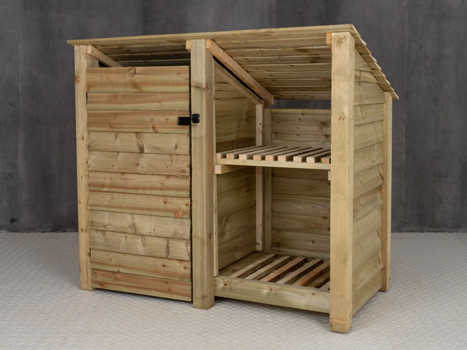 Wooden Garden Tool Storage (Roof Sloping Back) with Shelf W-146cm, H-126cm or 180cm, D-88cm - Image 5