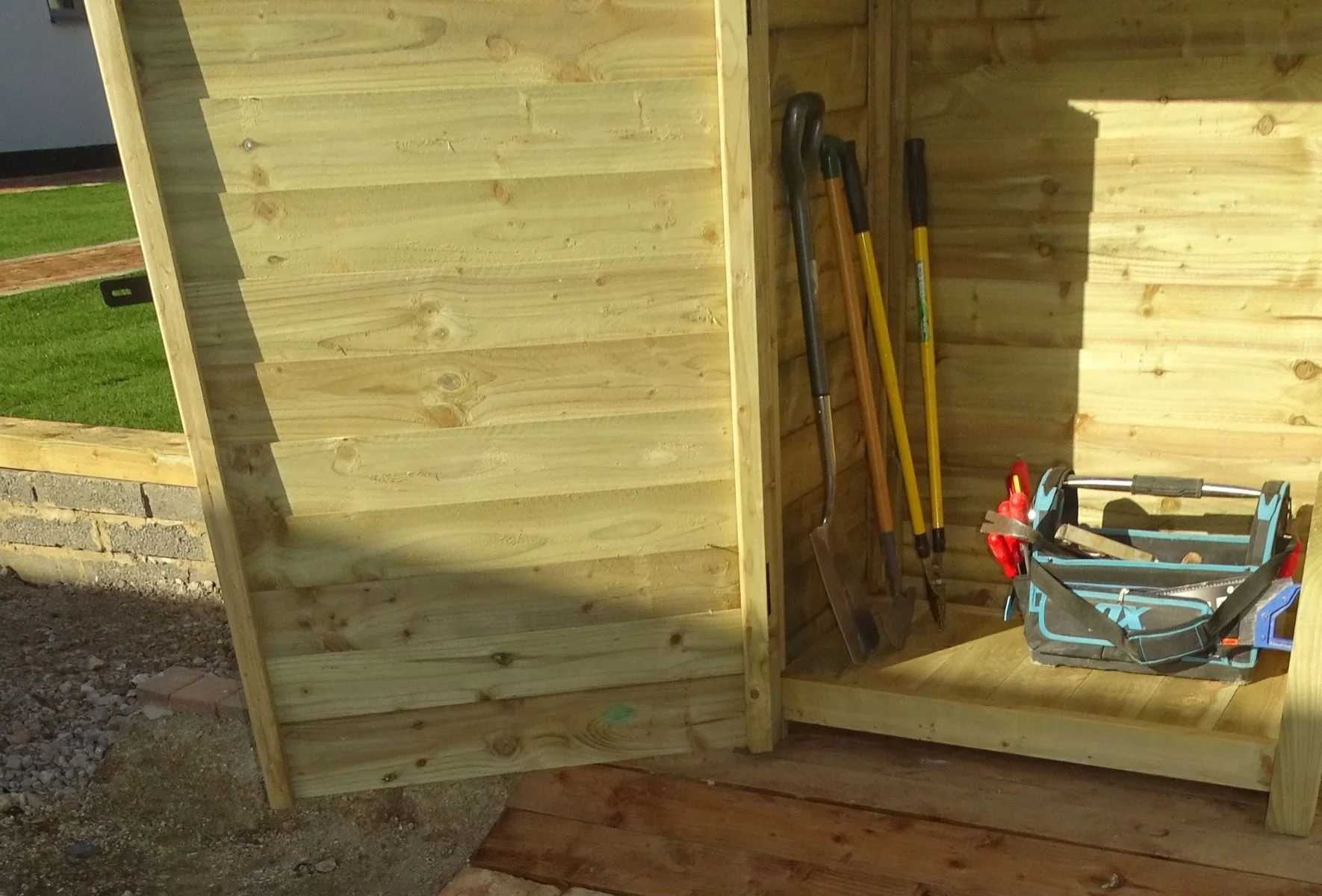 Wooden Garden Tool Storage (Roof Sloping Back) with Shelf W-187cm, H-126cm or 180cm, D-88cm - Image 3