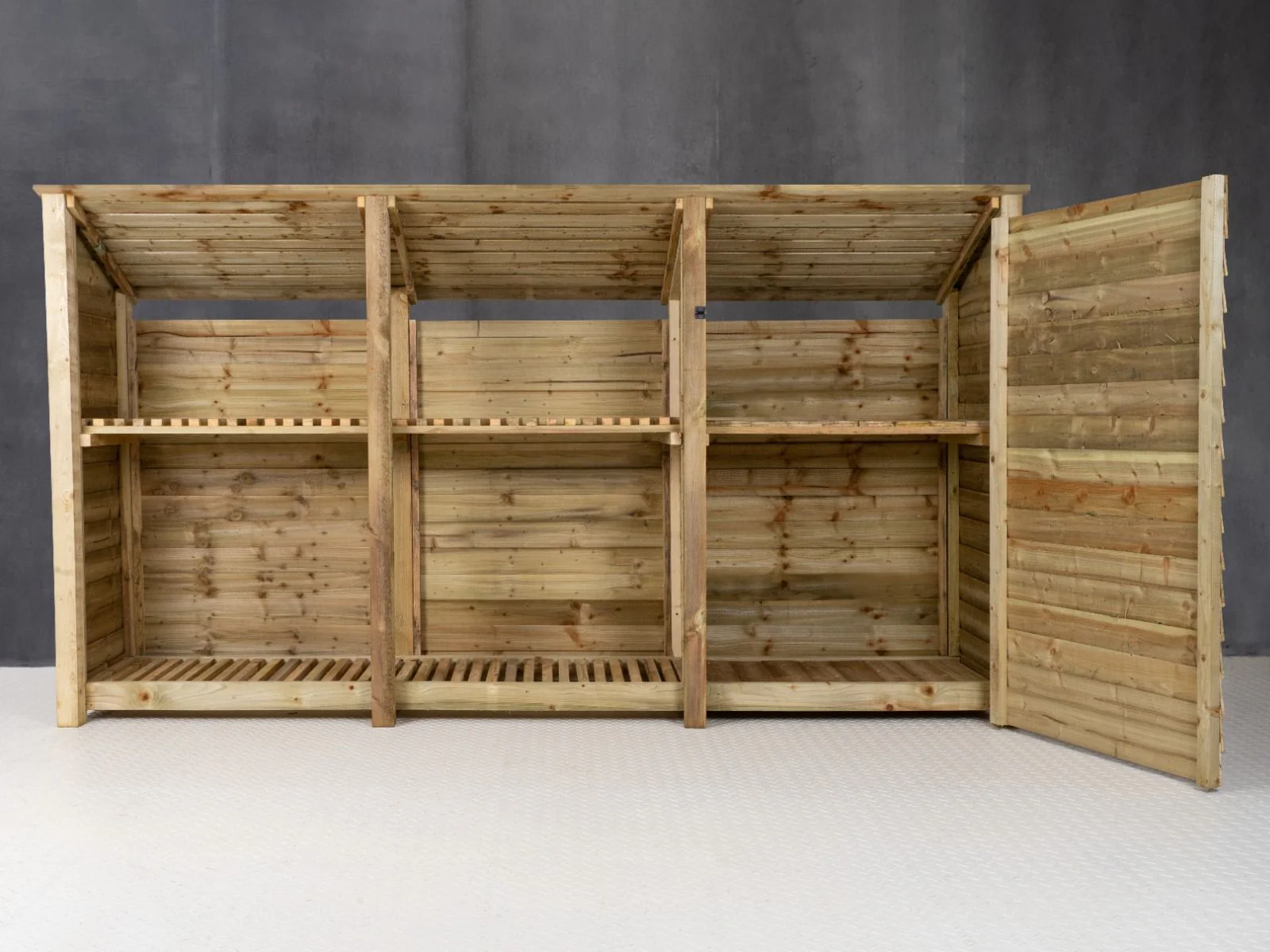 Wooden Garden Tool Storage (Roof Sloping Back) with Shelf W-335cm, H-126cm or 180cm, D-88cm - Image 4