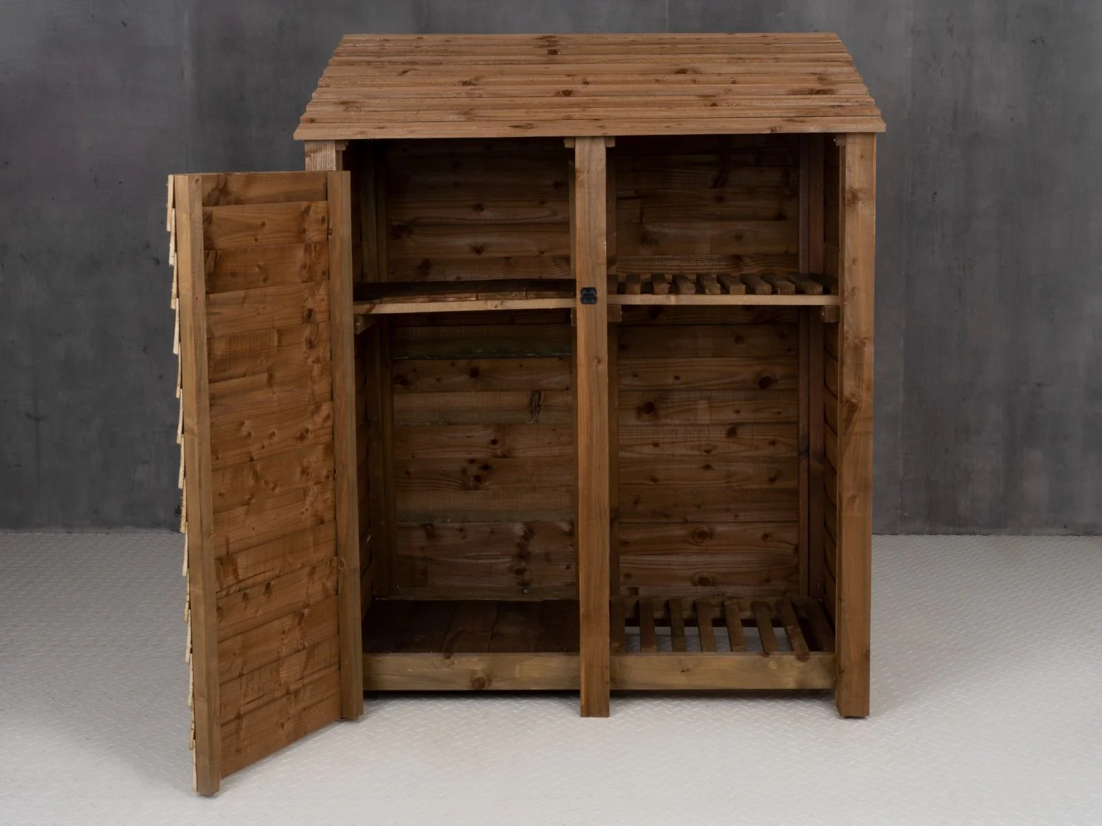 Wooden Garden Tool Storage with Shelf W-146cm, H-126cm or 180cm, D-88cm - Brown Finish - Image 4