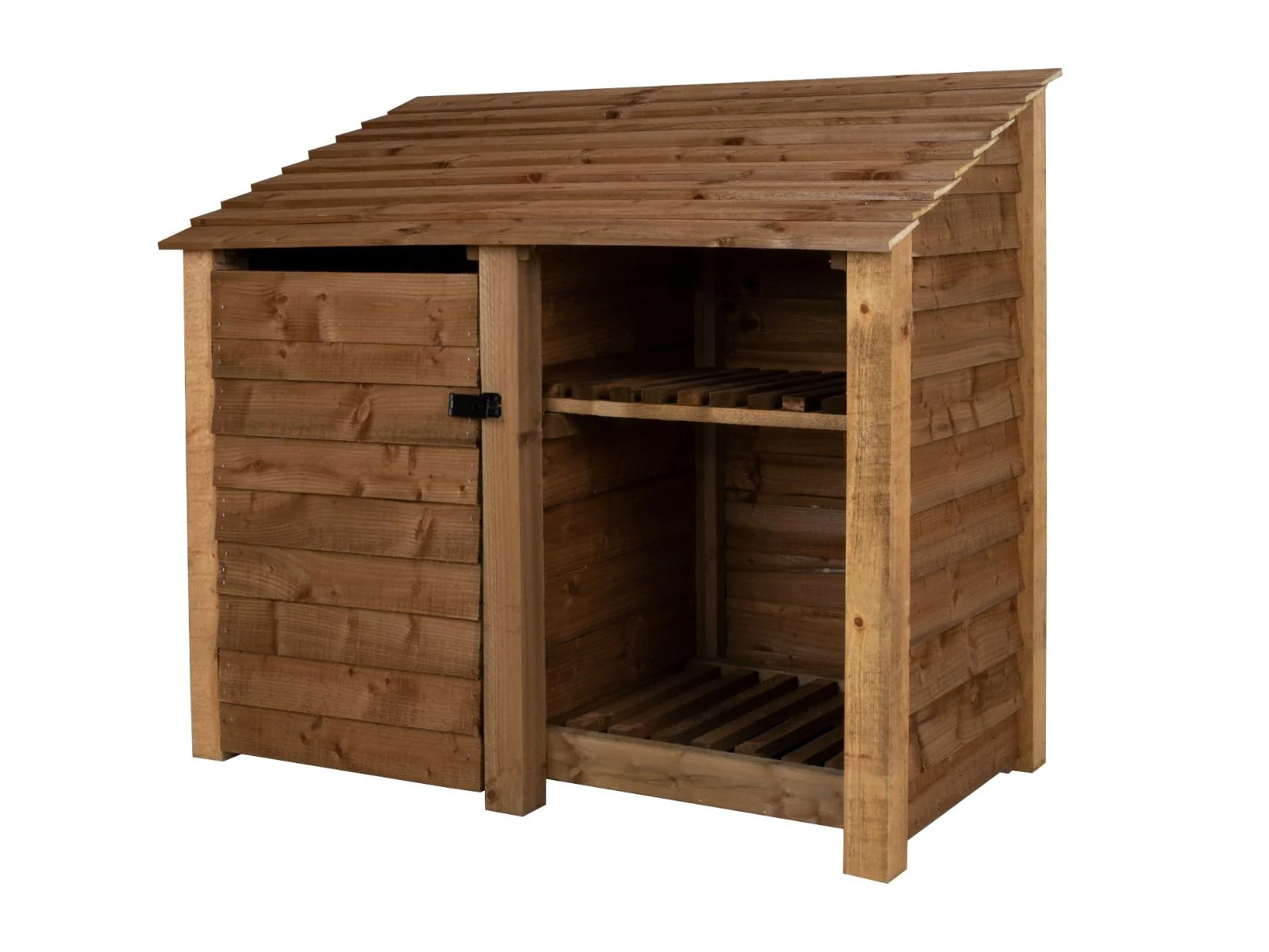 Wooden Garden Tool Storage with Shelf W-146cm, H-126cm or 180cm, D-88cm - Brown Finish - Image 5