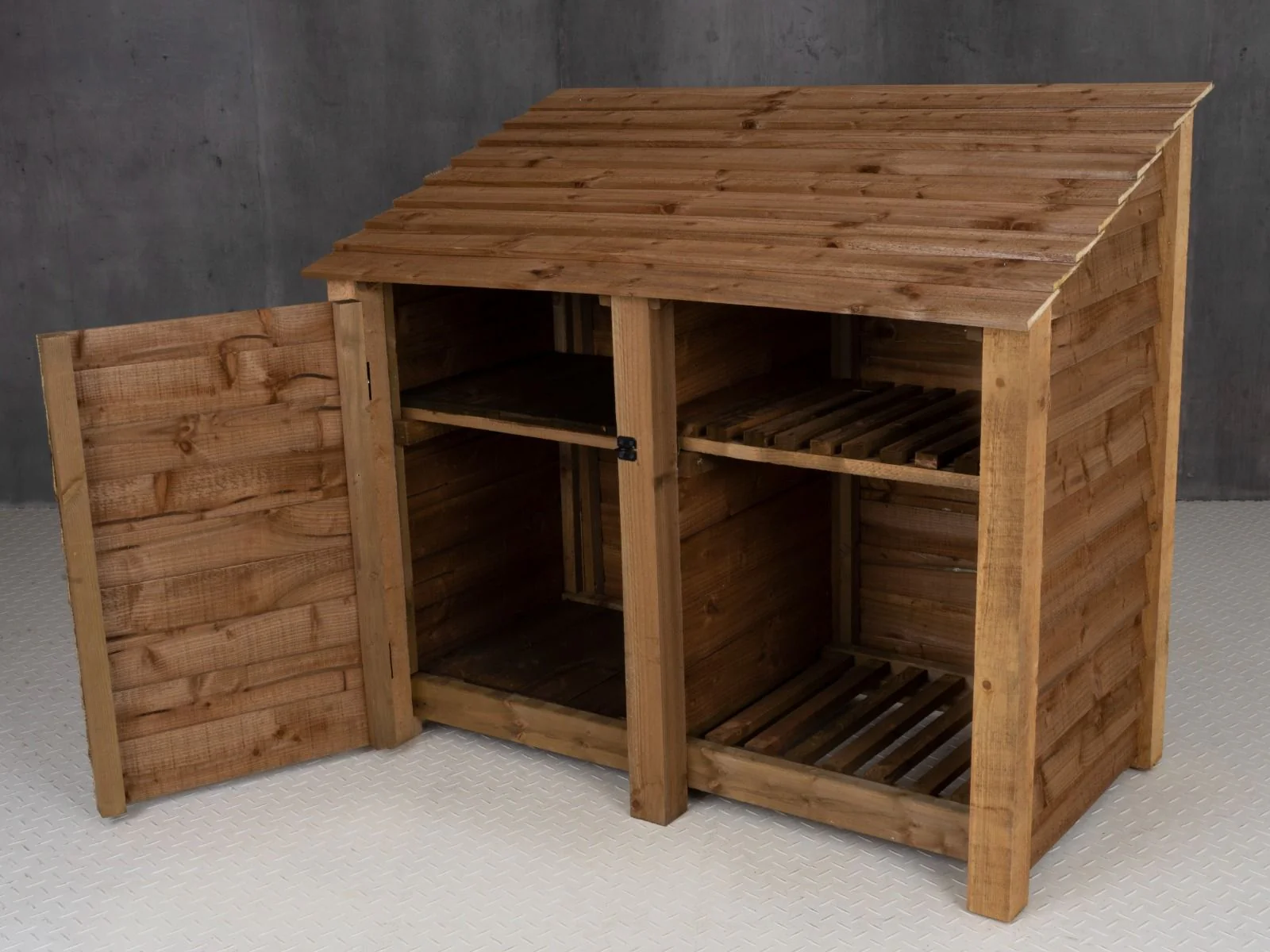 Wooden Garden Tool Storage with Shelf W-146cm, H-126cm or 180cm, D-88cm - Brown Finish - Image 7