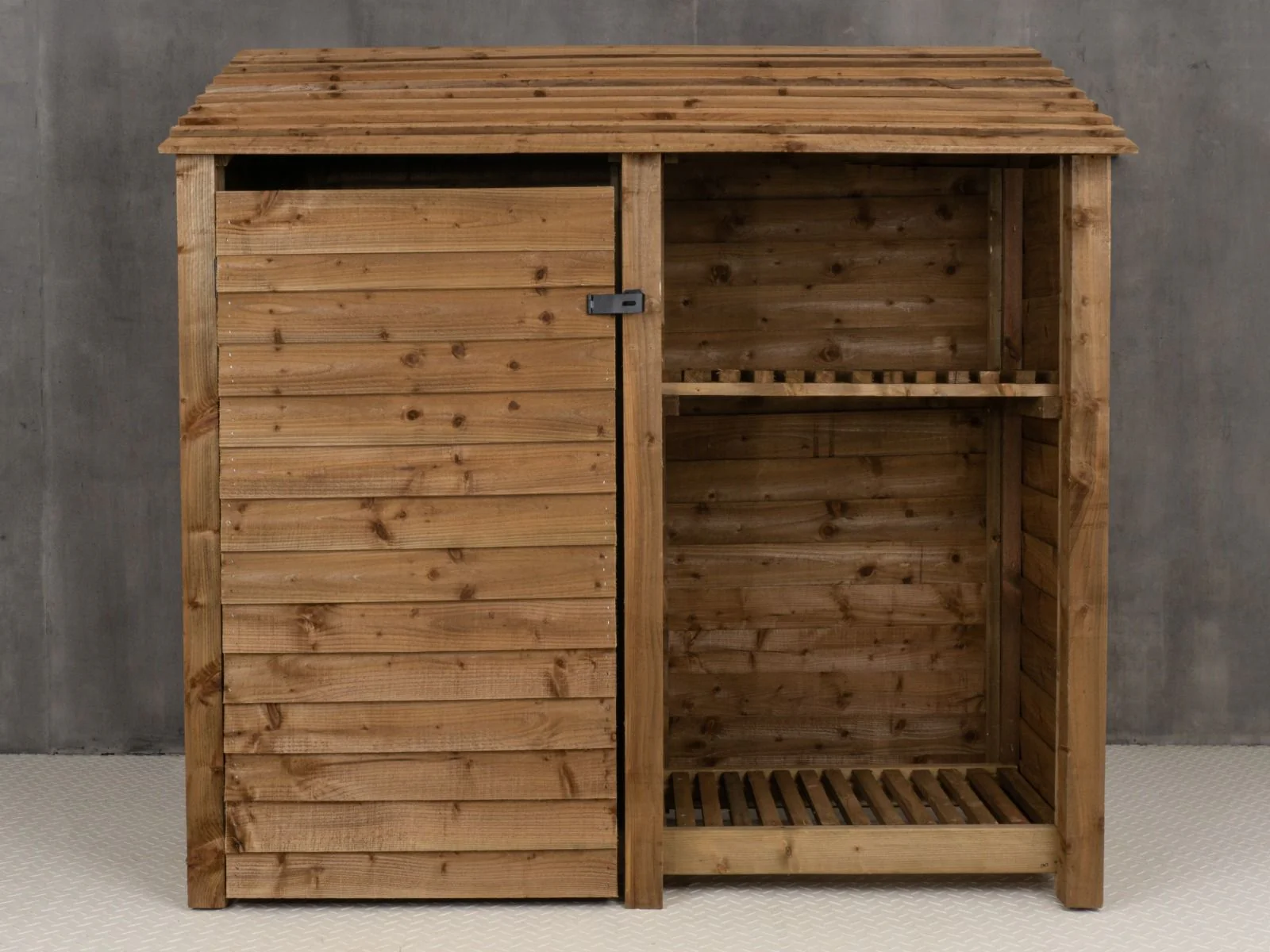 Wooden Garden Tool Storage with Shelf W-187cm, H-126cm or 180cm, D-88cm - Brown Finish - Image 3