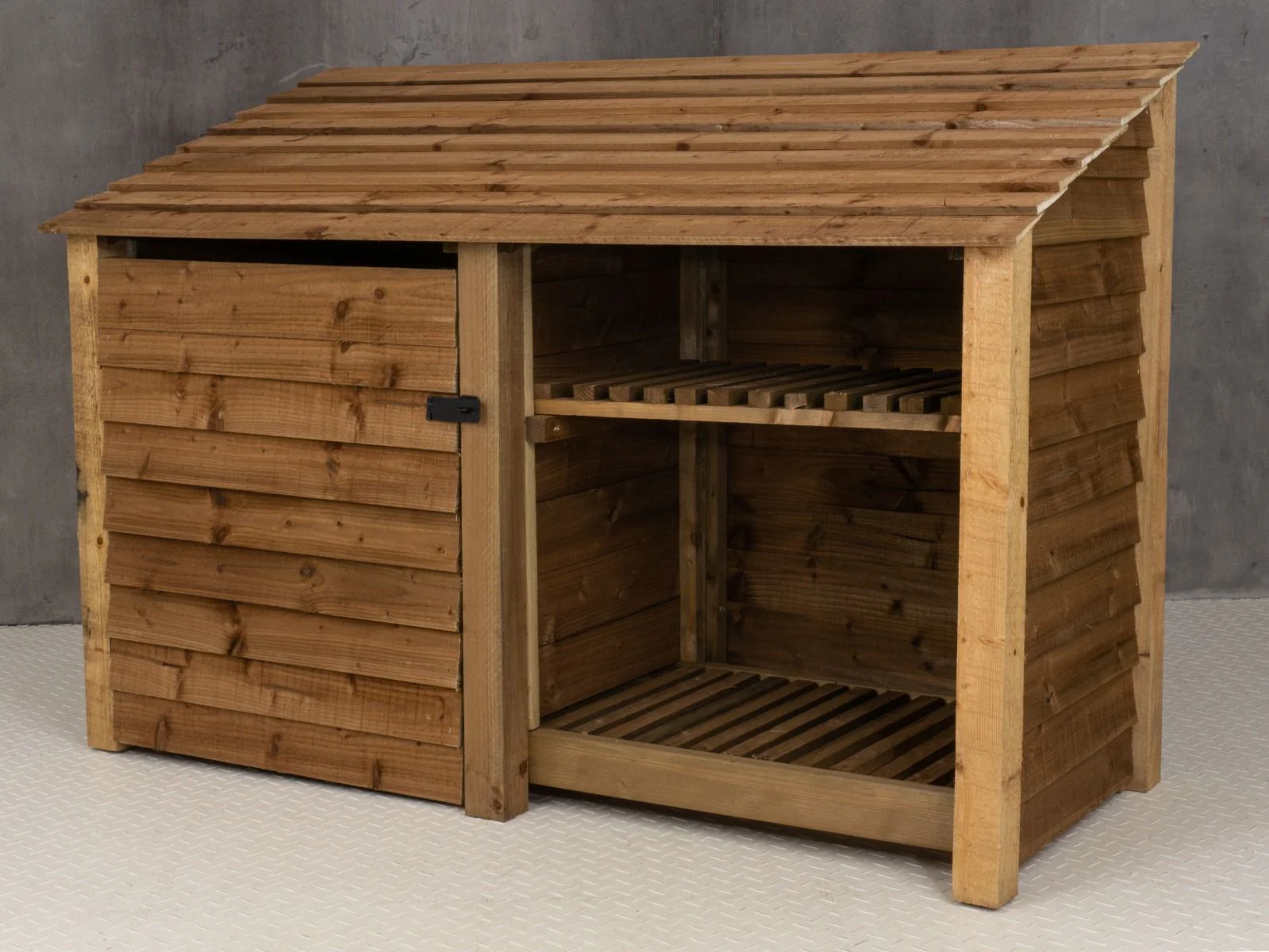 Wooden Garden Tool Storage with Shelf W-187cm, H-126cm or 180cm, D-88cm - Brown Finish - Image 5