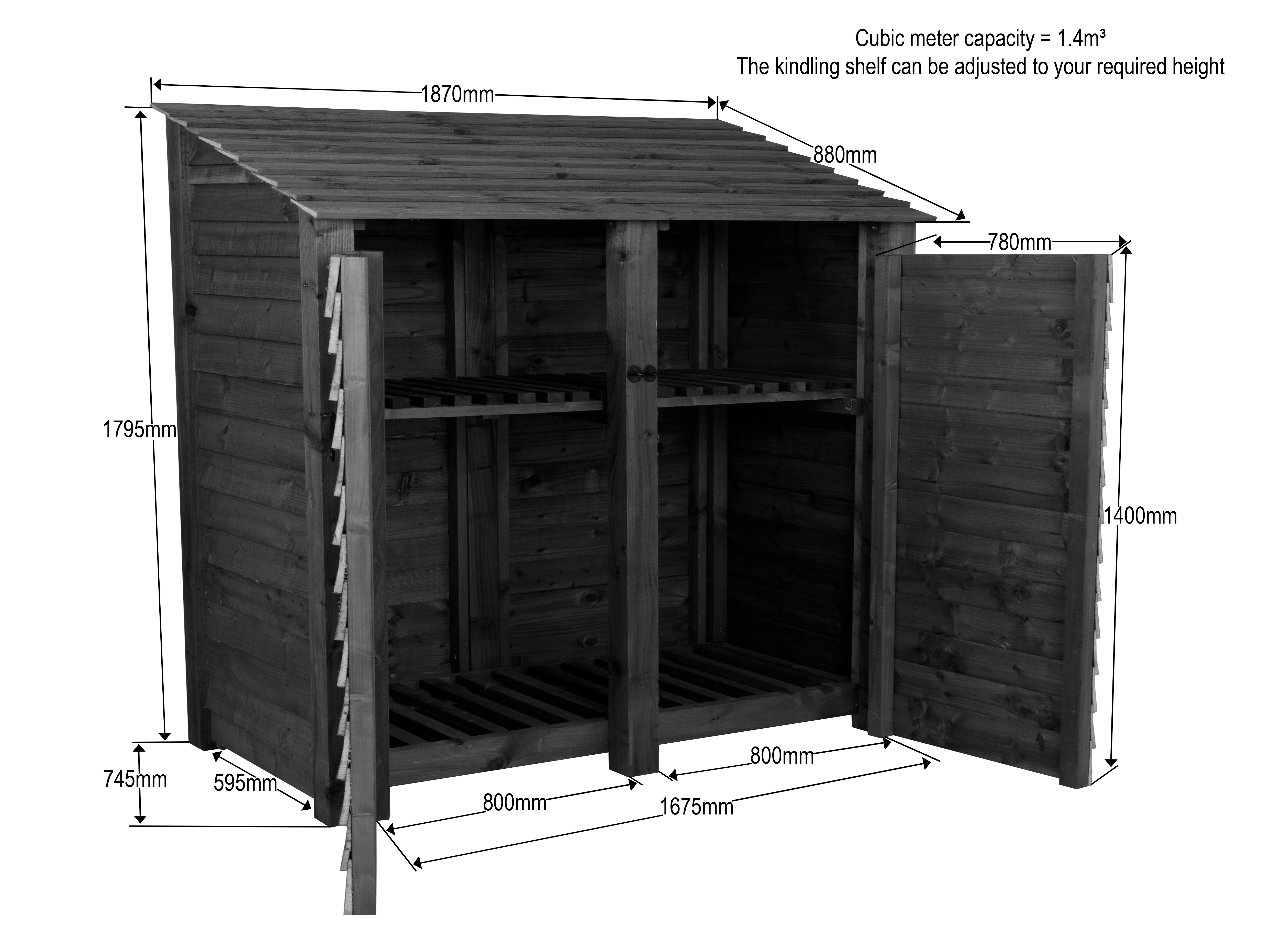 Wooden Garden Tool Storage with Shelf W-187cm, H-126cm or 180cm, D-88cm - Image 9