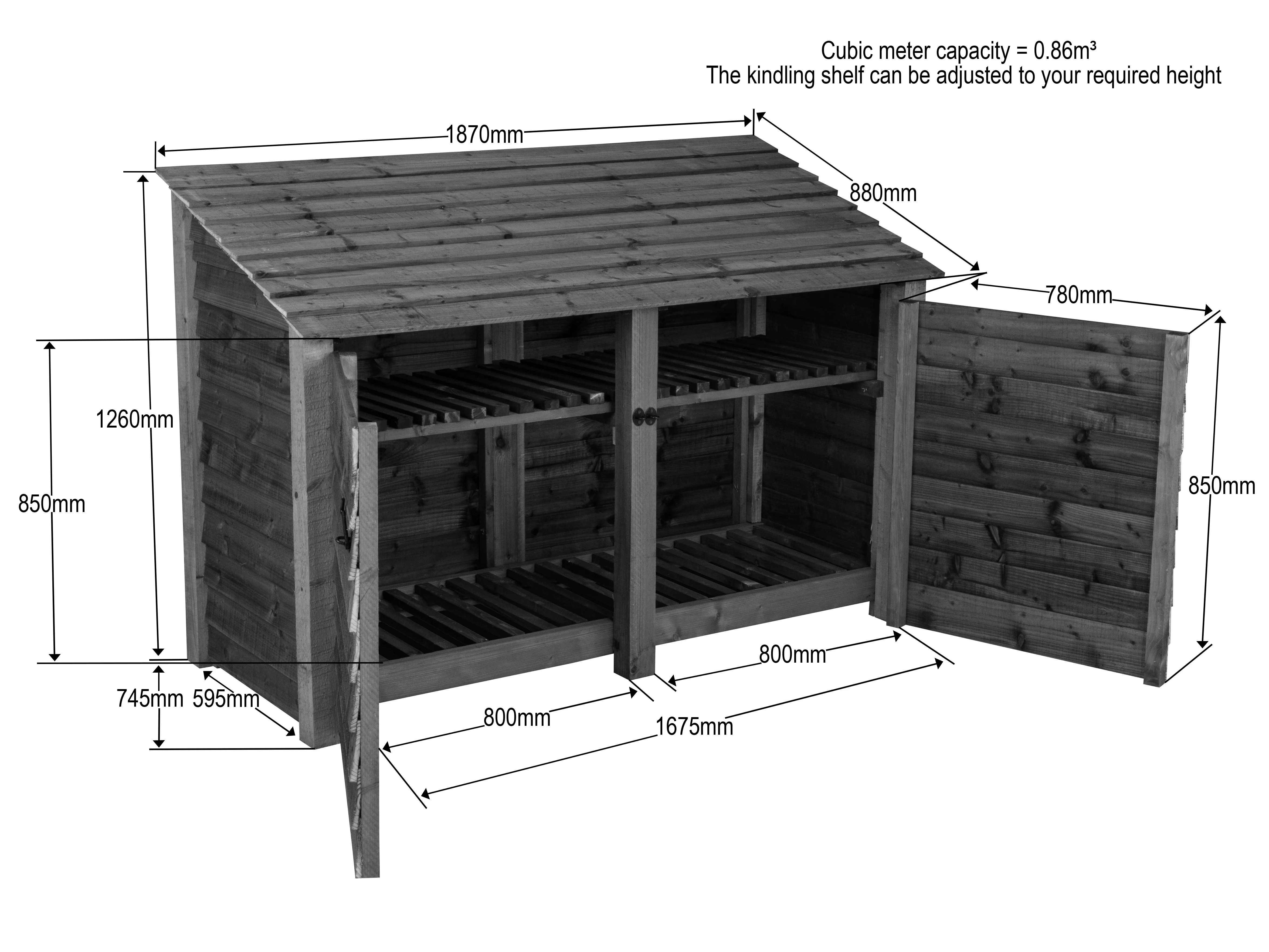 Wooden Garden Tool Storage with Shelf W-187cm, H-126cm or 180cm, D-88cm - Image 8