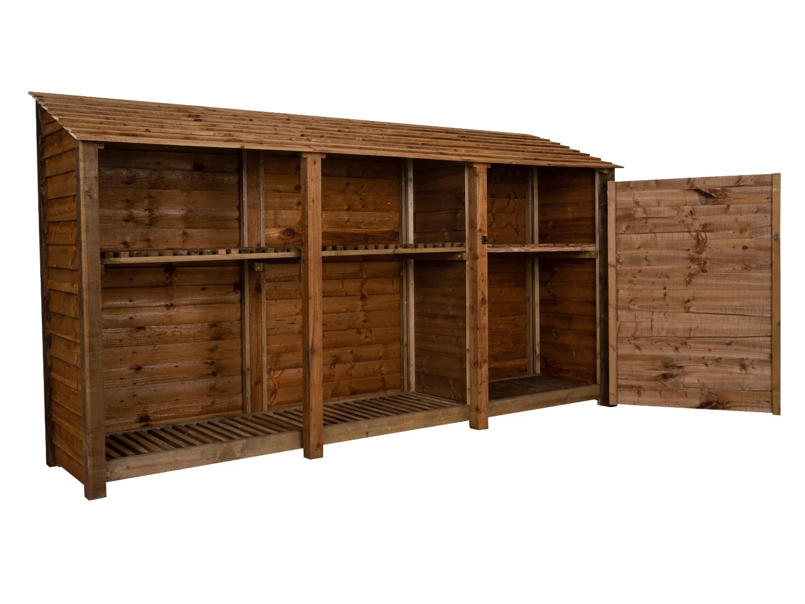 Wooden Garden Tool Storage with Shelf W-335cm, H-126cm or 180cm, D-88cm - Brown Finish - Image 4