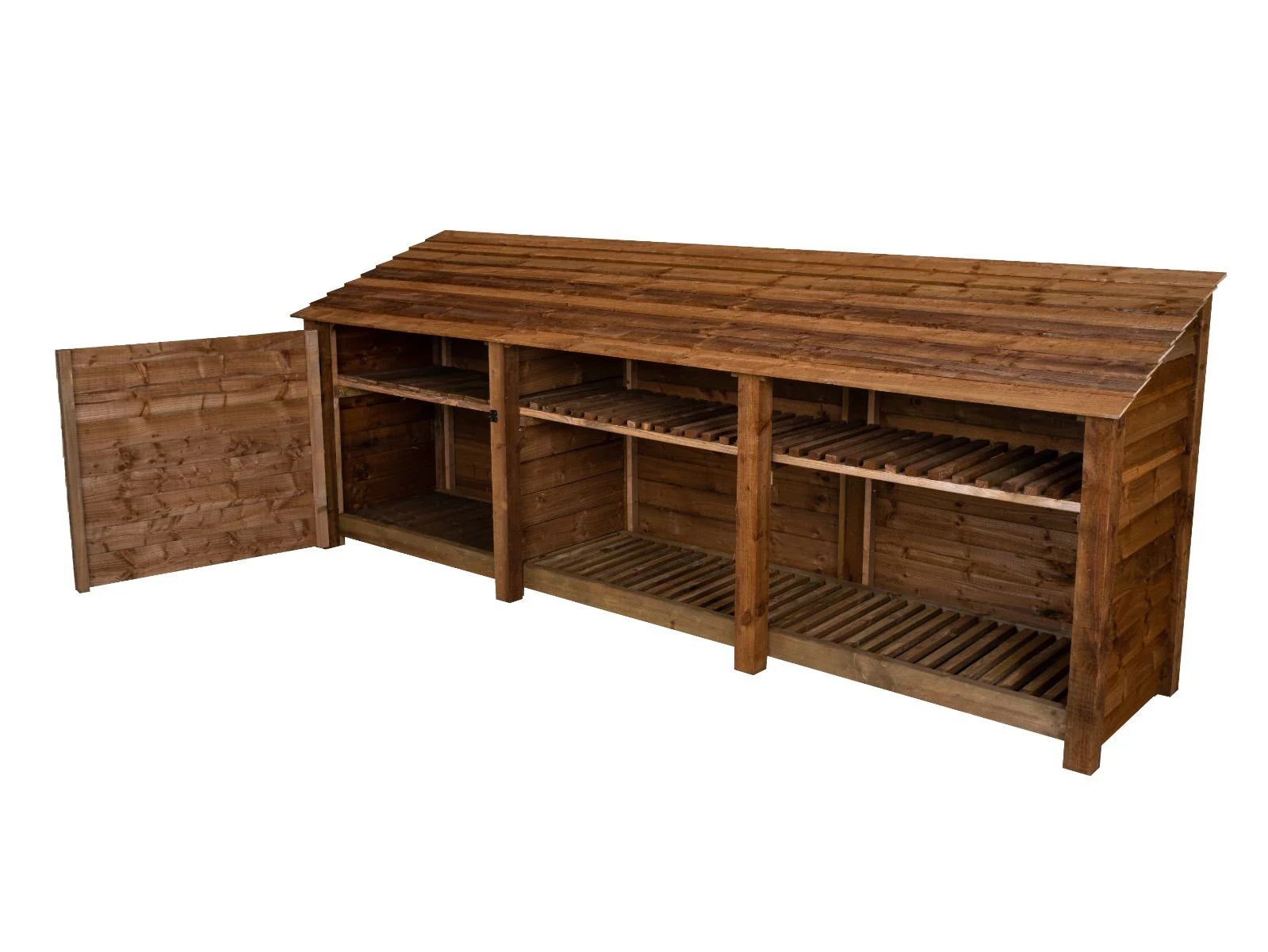 Wooden Garden Tool Storage with Shelf W-335cm, H-126cm or 180cm, D-88cm - Brown Finish - Image 9