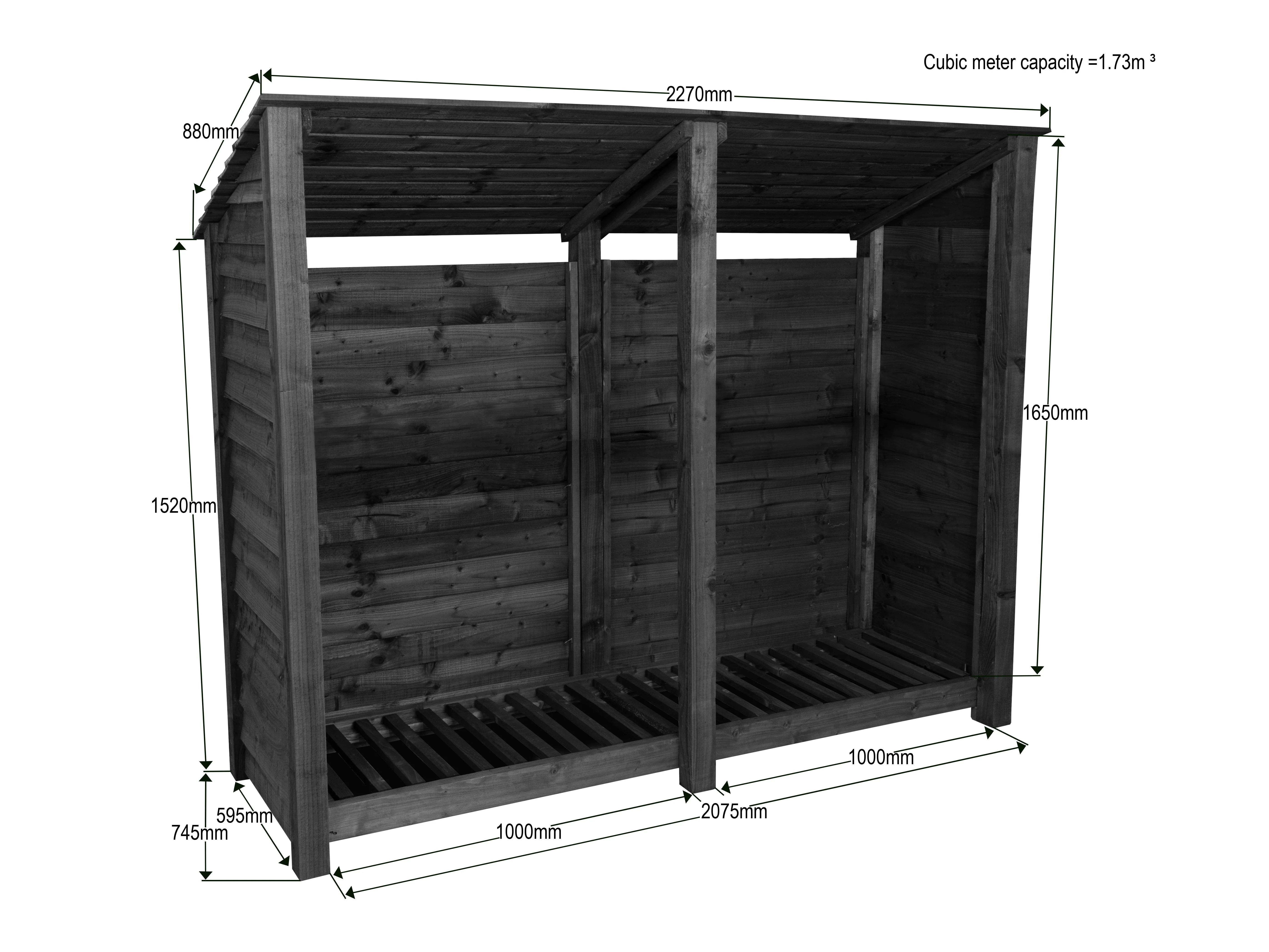 Wooden Log Store (Roof Sloping Back) W-227cm, H-126cm or 180cm, D-88cm - Image 5