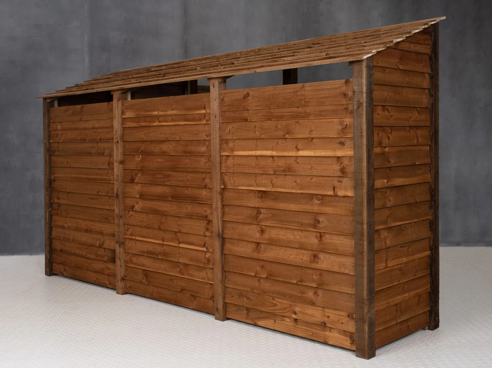 Wooden Log Store (Roof Sloping Back) W-335cm, H-126cm or 180cm, D-88cm - Brown Finish - Image 3