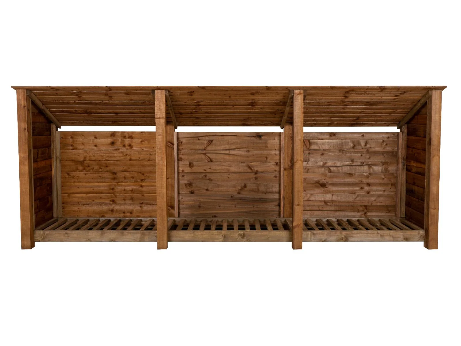 Wooden Log Store (Roof Sloping Back) W-335cm, H-126cm or 180cm, D-88cm - Brown Finish - Image 4