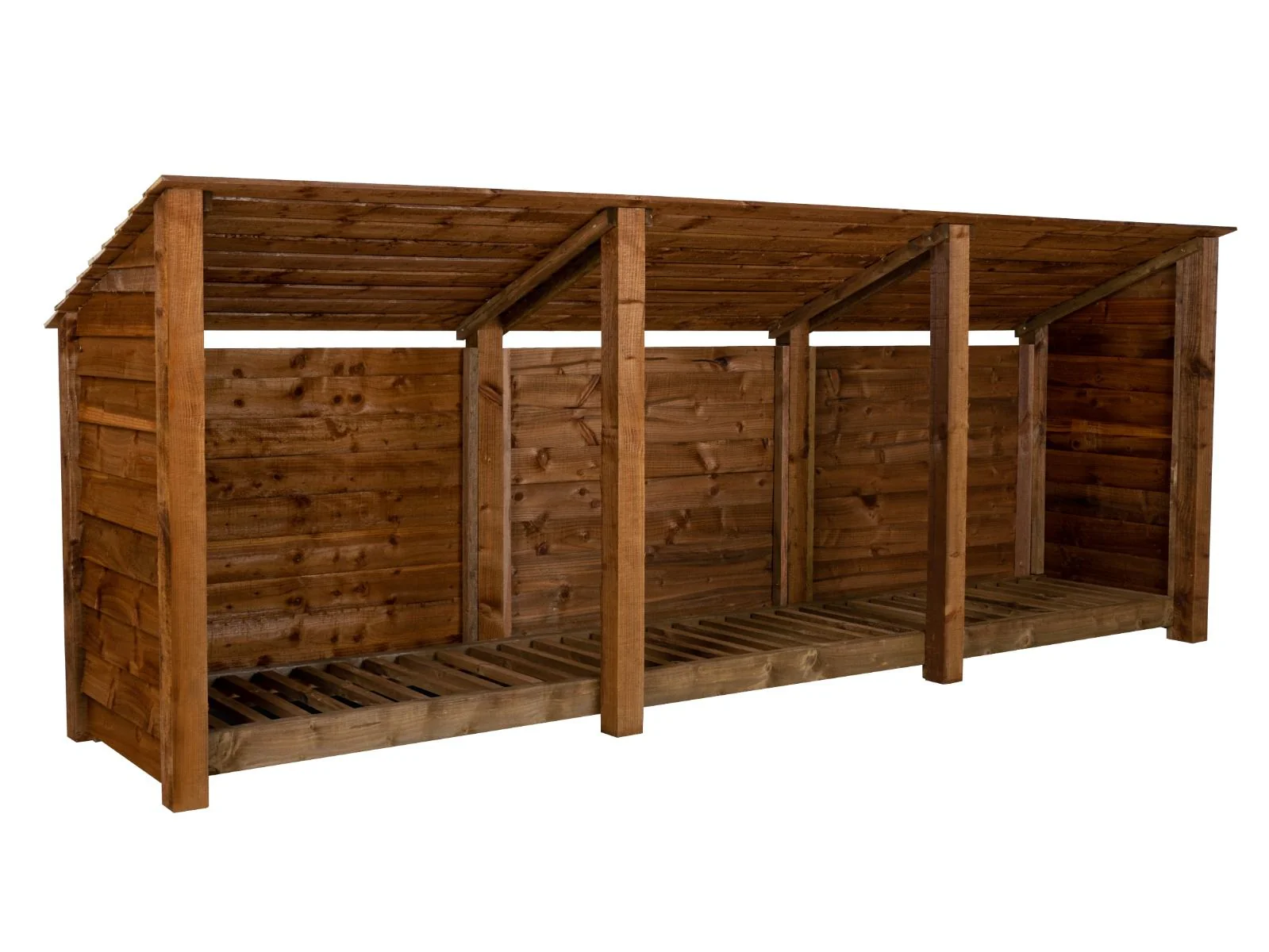 Wooden Log Store (Roof Sloping Back) W-335cm, H-126cm or 180cm, D-88cm - Brown Finish - Image 5