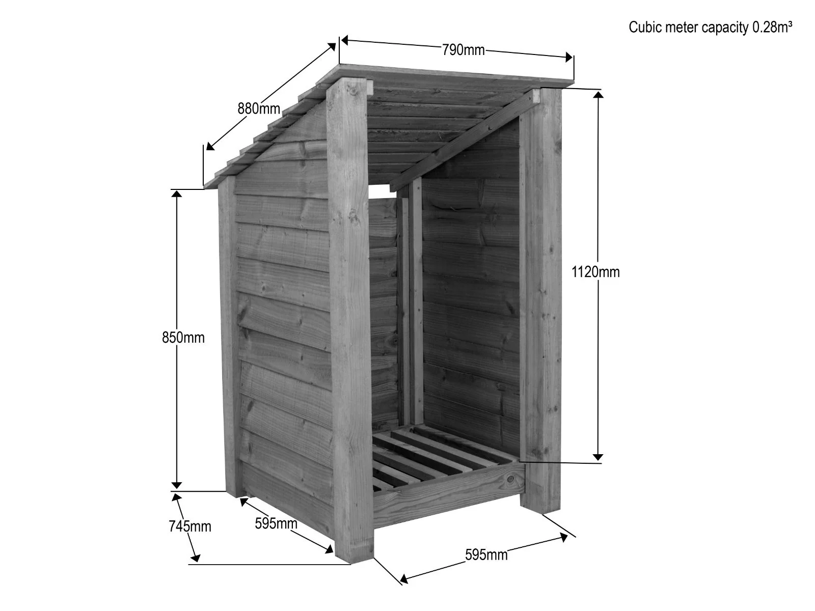 Wooden Log Store (Roof Sloping Back) W-79cm, H-126cm or 180cm, D-88cm - Image 4