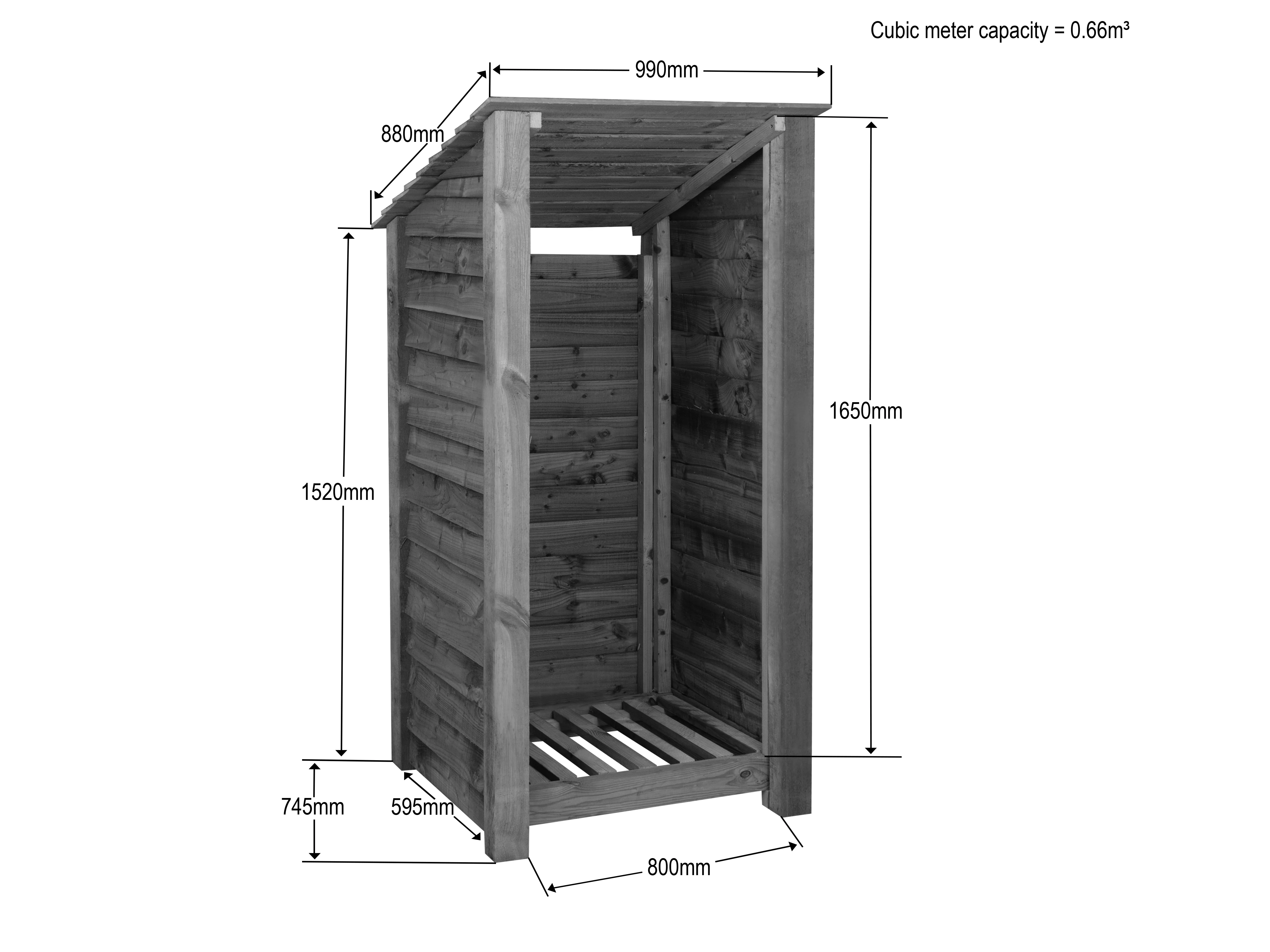 Wooden Log Store (Roof Sloping Back) W-99cm, H-126cm Or 180cm, D-88cm - Image 4