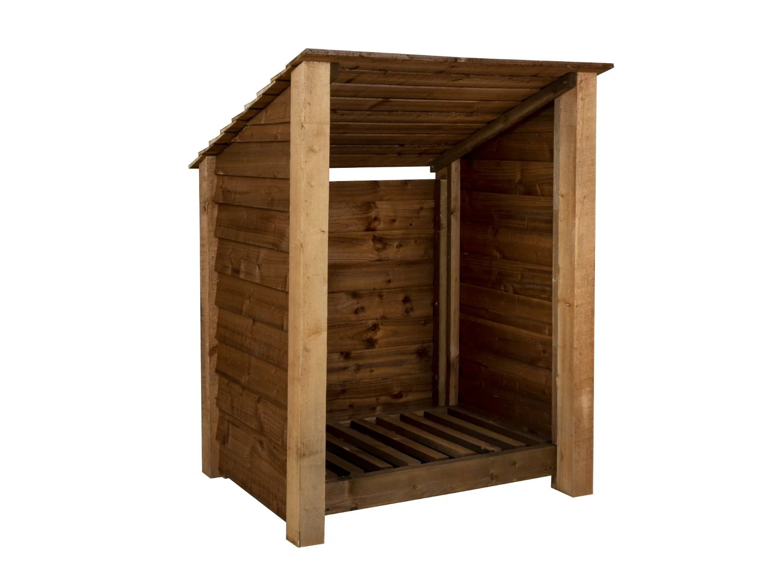 Wooden Log Store (Roof Sloping Back) W-99cm, H-126cm Or 180cm, D-88cm - Brown Finish - Image 3
