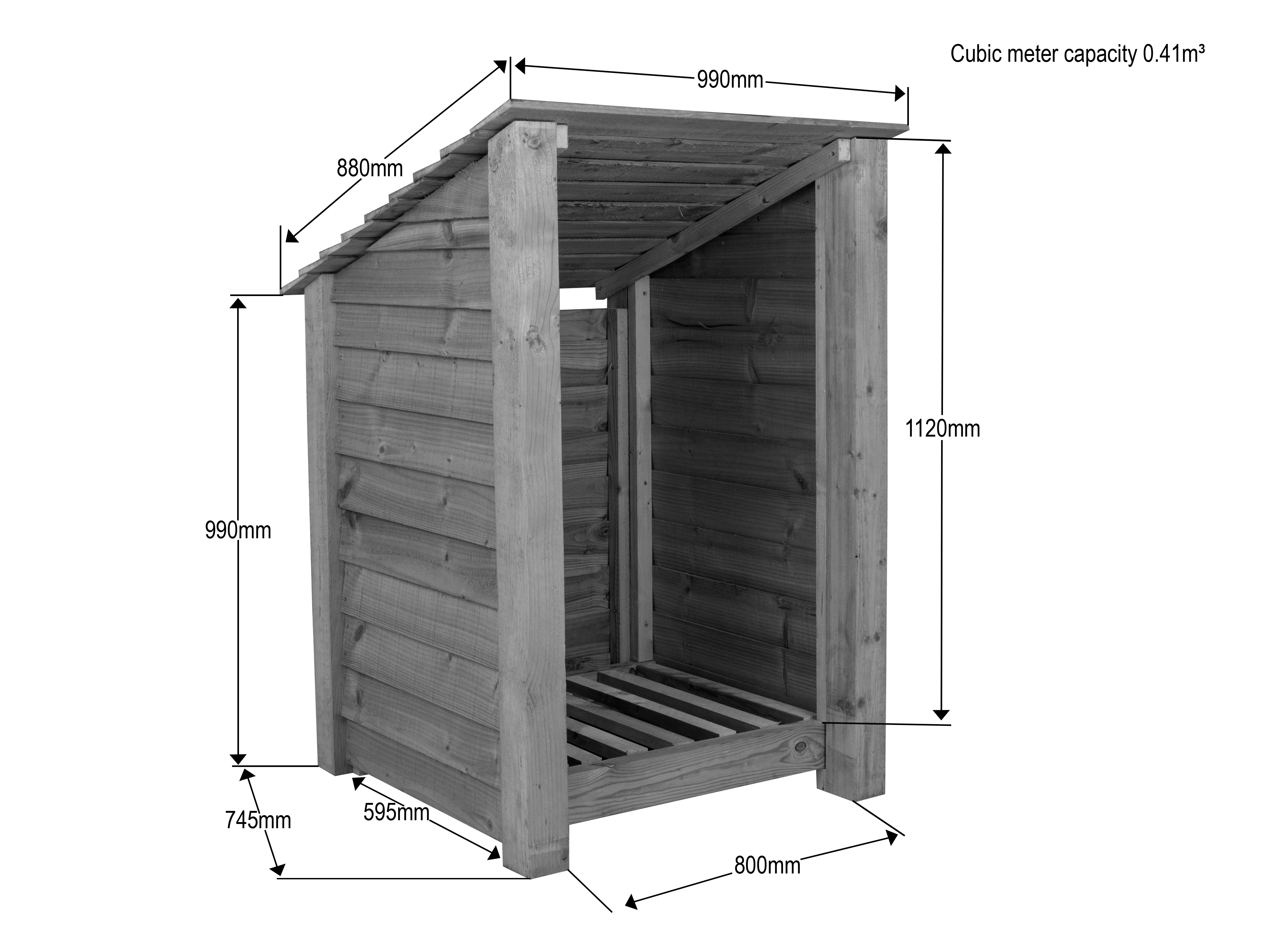 Wooden Log Store (Roof Sloping Back) W-99cm, H-126cm Or 180cm, D-88cm - Brown Finish - Image 4