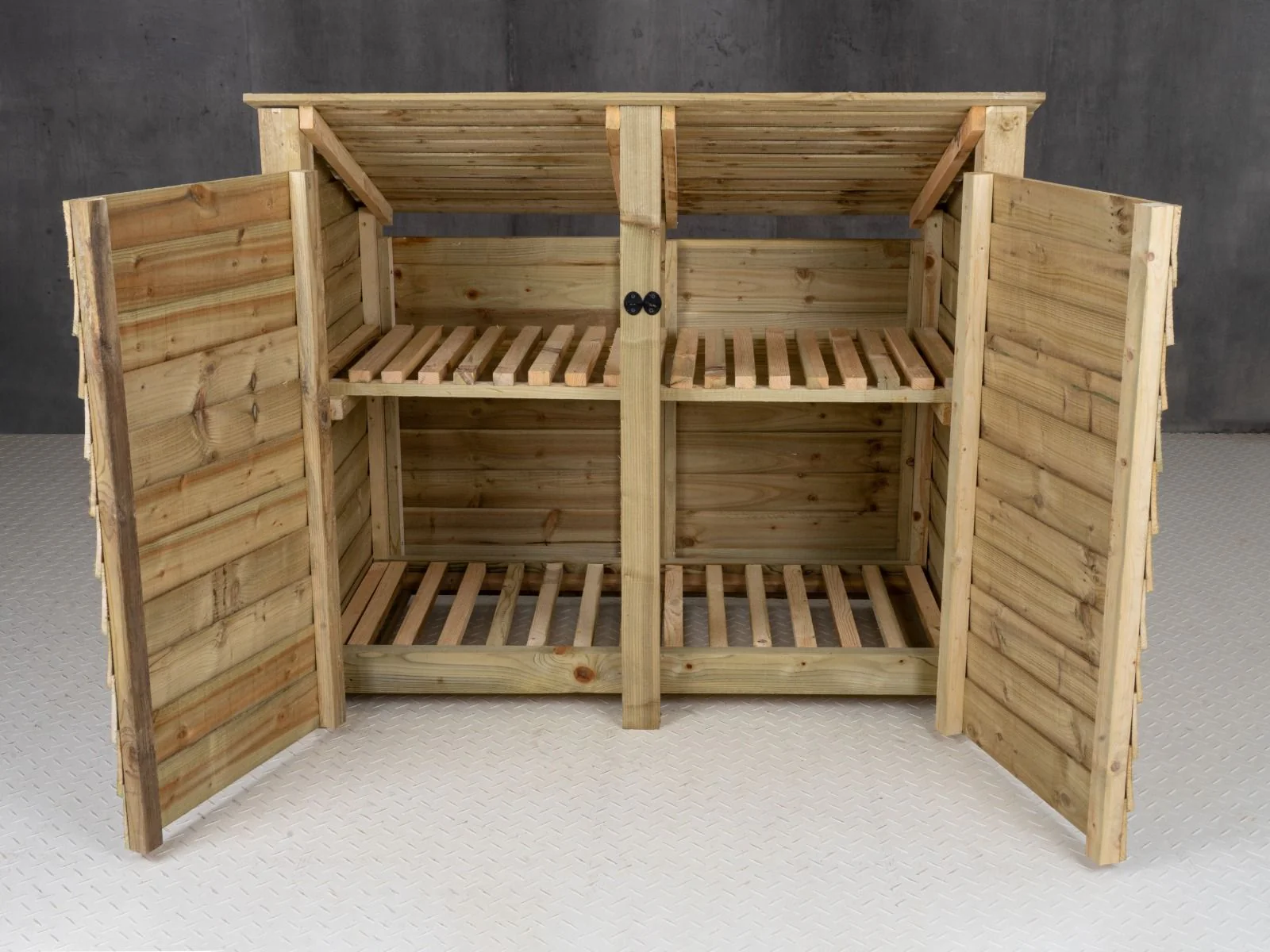 Wooden Log Store (Roof Sloping Back) with Door and Shelf W-146cm, H-126cm or 180cm, D-88cm - Image 4