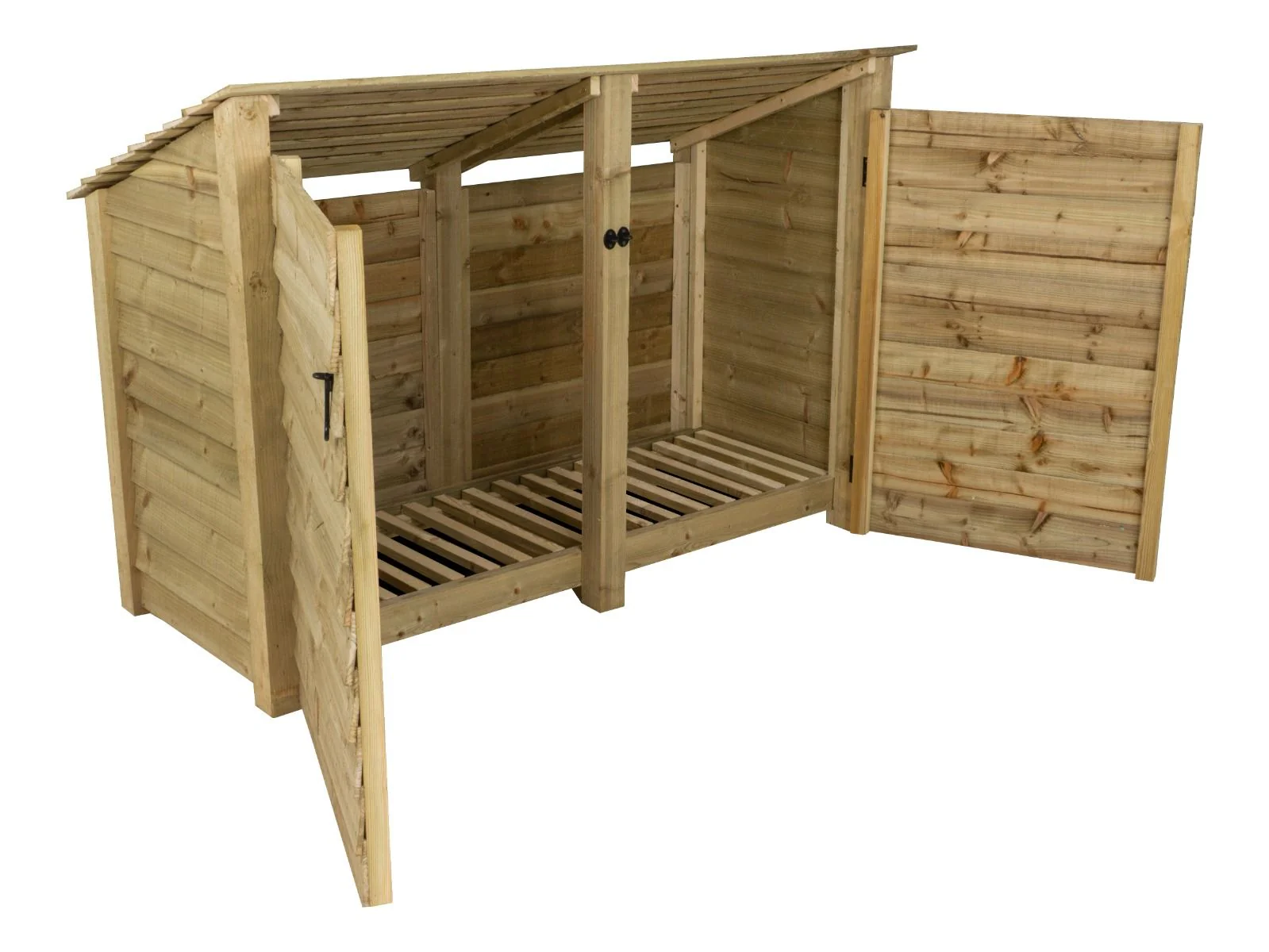 Wooden Log Store (Roof Sloping Back) with Door W-146cm, H-126cm or 180cm, D-88cm - Image 3