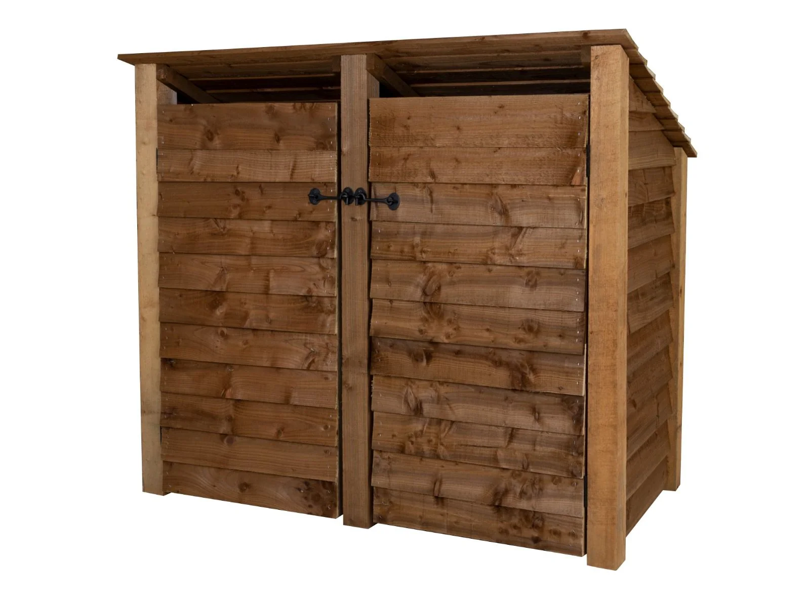 Wooden Log Store (Roof Sloping Back) with Door W-146cm, H-126cm or 180cm, D-88cm - Brown Finish - Image 5