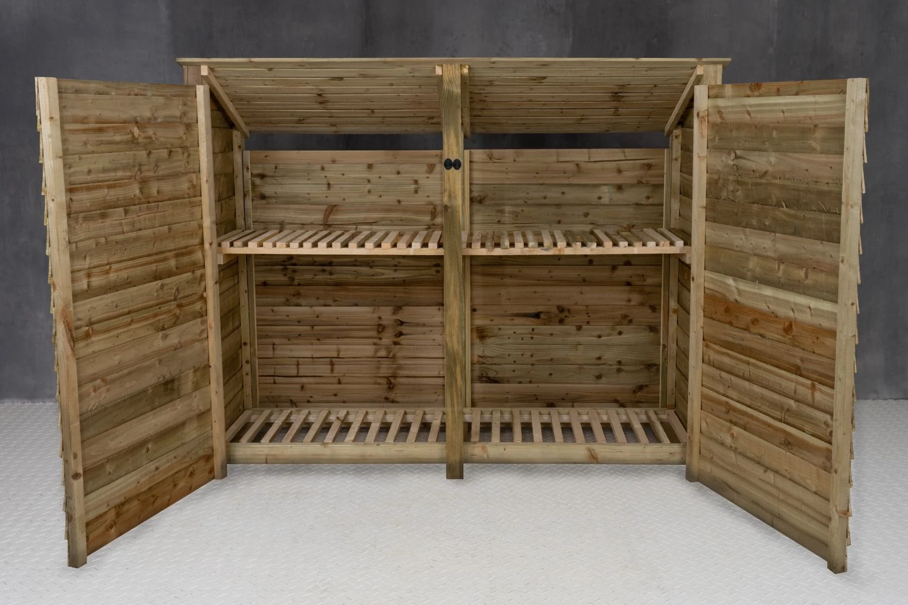 Wooden Log Store (Roof Sloping Back) with Doors and Shelf W-227cm, H-126cm or 180cm, D-88cm - Image 5