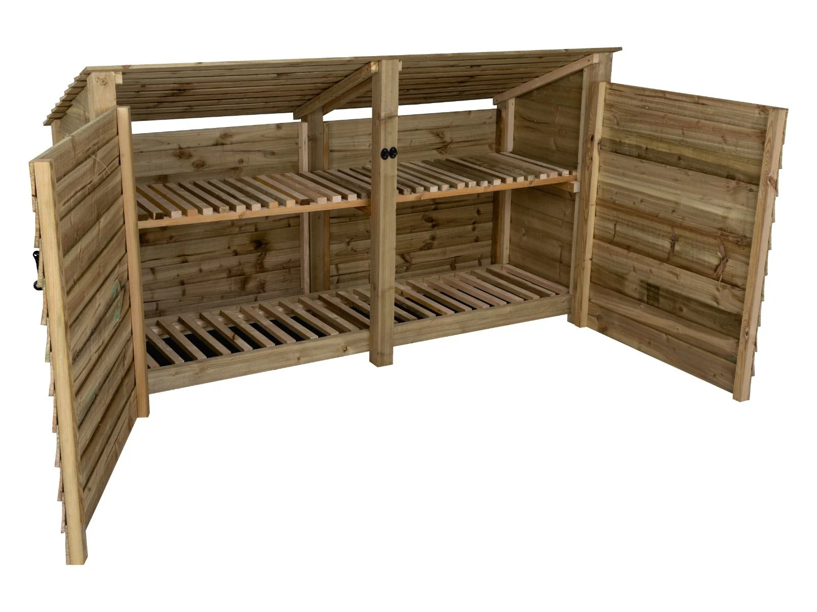 Wooden Log Store (Roof Sloping Back) with Doors and Shelf W-227cm, H-126cm or 180cm, D-88cm - Image 6