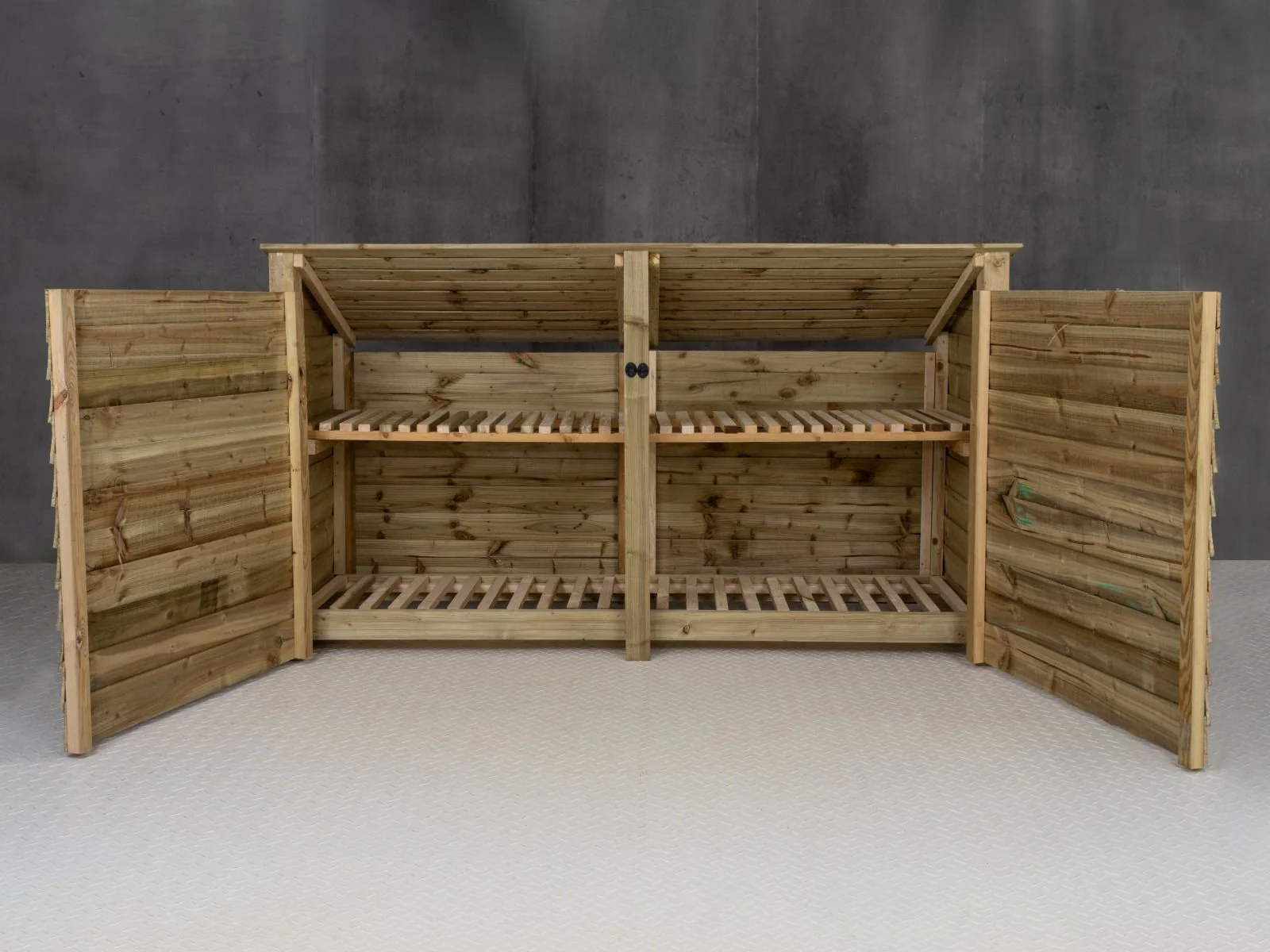 Wooden Log Store (Roof Sloping Back) with Doors and Shelf W-227cm, H-126cm or 180cm, D-88cm - Image 9