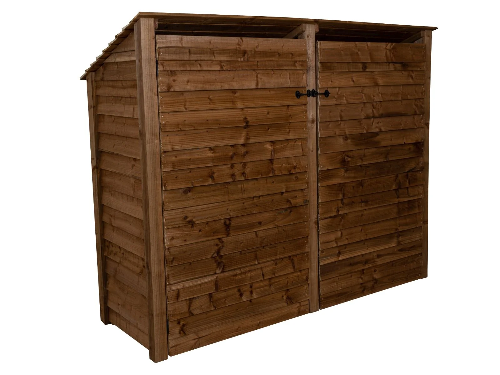 Wooden Log Store (Roof Sloping Back) with Doors and Shelf W-227cm, H-126cm or 180cm, D-88cm - Brown Finish - Image 3